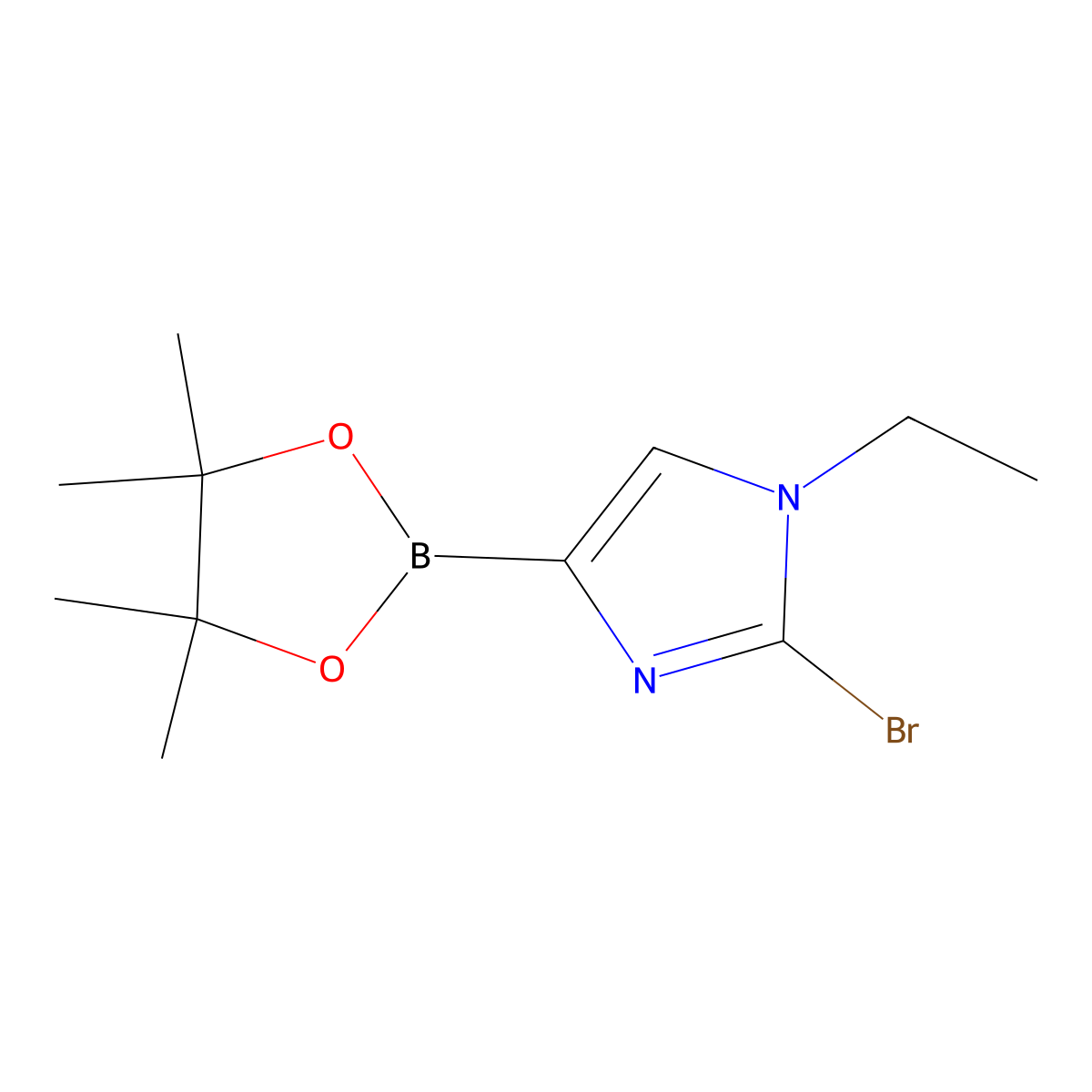 2-bromo-1-ethyl-4-(4,4,5,5-tetramethyl-1,3,2-dioxaborolan-2-yl)-1H-imidazole molecular structure, CAS 2304818-26-4