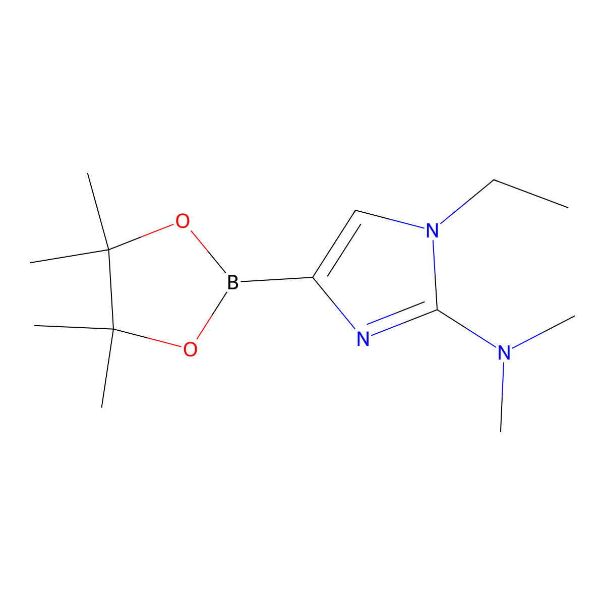 1-ethyl-N,N-dimethyl-4-(4,4,5,5-tetramethyl-1,3,2-dioxaborolan-2-yl)-1H-imidazol-2-amine molecular structure, CAS 2304818-31-1