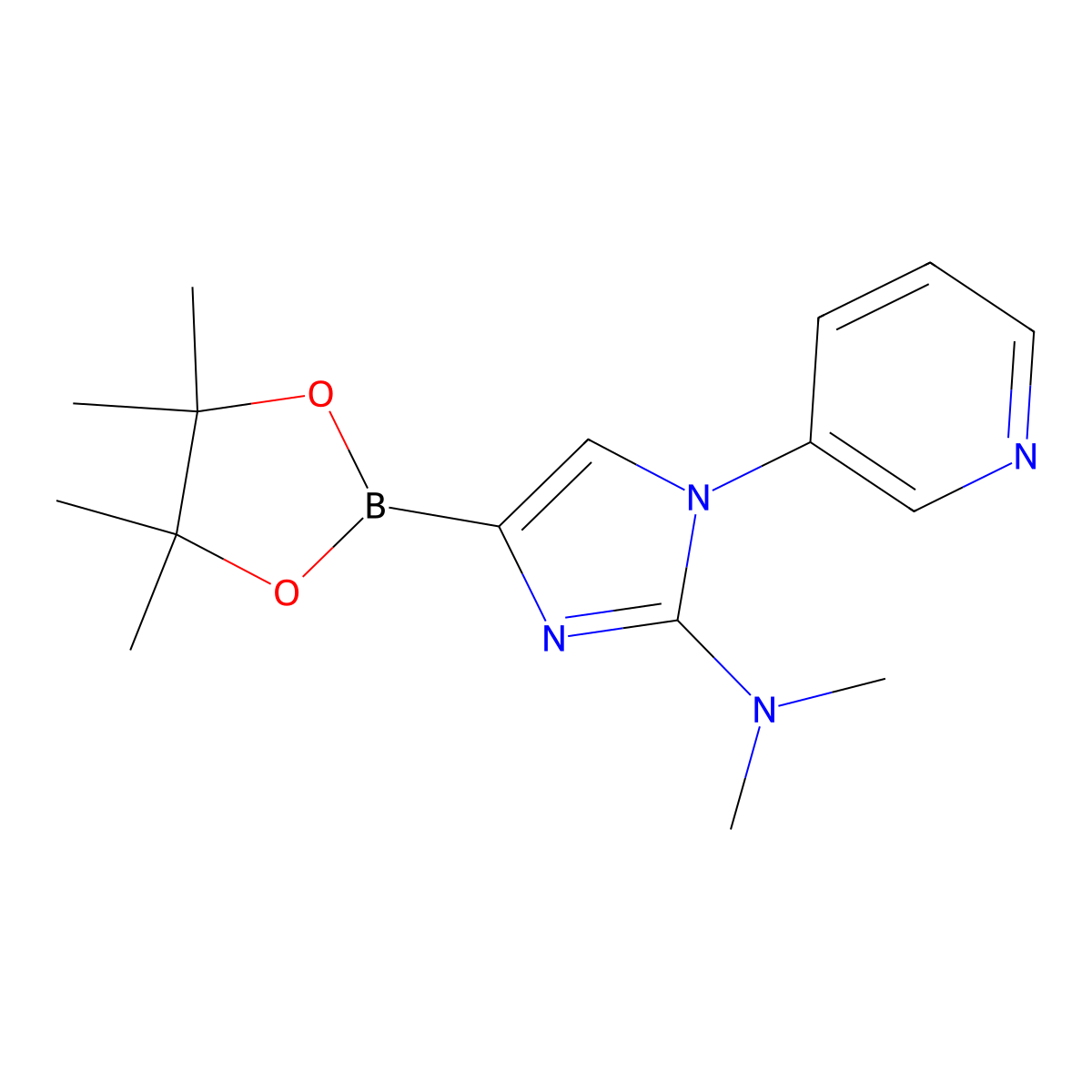 N,N-dimethyl-1-(pyridin-3-yl)-4-(4,4,5,5-tetramethyl-1,3,2-dioxaborolan-2-yl)-1H-imidazol-2-amine molecular structure, CAS 2304818-35-5