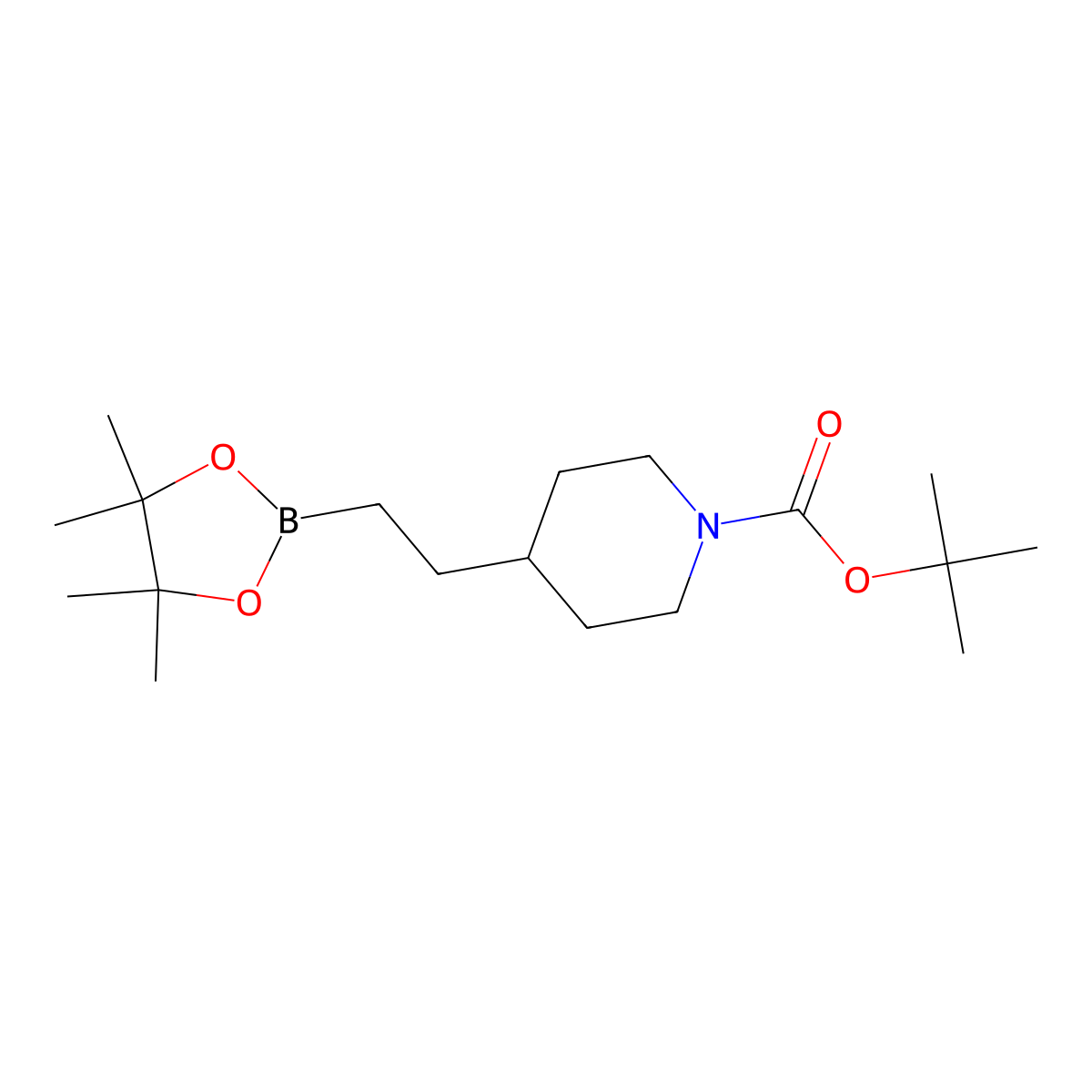 Tert-butyl 4-[2-(4,4,5,5-tetramethyl-1,3,2-dioxaborolan-2-yl)ethyl]piperidine-1-carboxylate molecular structure, CAS 2304833-67-6