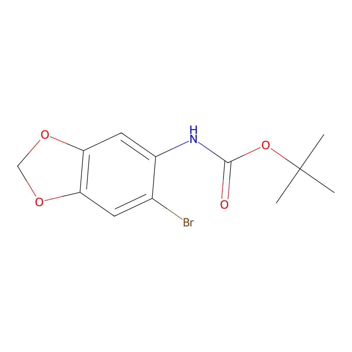 tert-butyl N-(6-bromo-1,3-dioxaindan-5-yl)carbamate molecular structure, CAS 2304884-12-4