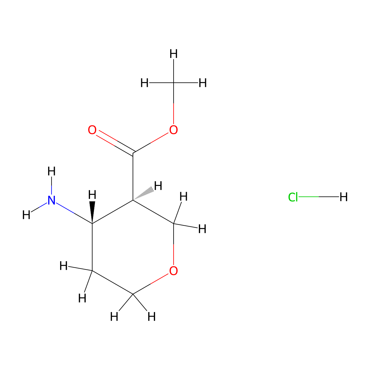 Rel-methyl (3R,4S)-4-aminotetrahydro-2H-pyran-3-carboxylate hydrochloride molecular structure, CAS 2305079-45-0