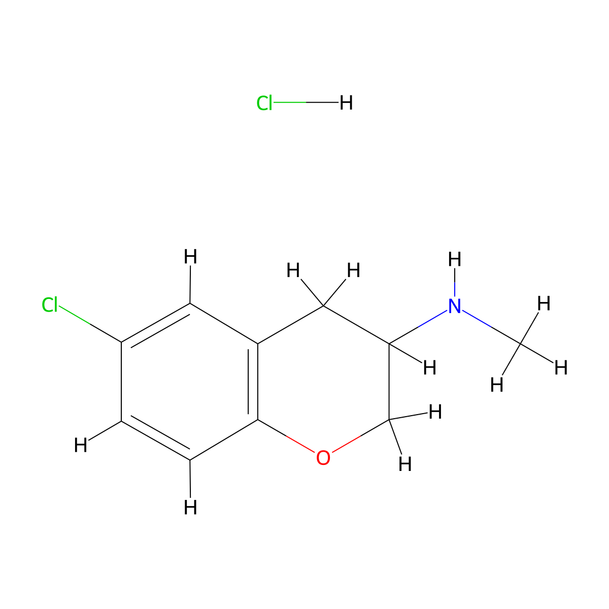 6-chloro-N-methyl-3,4-dihydro-2H-chromen-3-amine;hydrochloride molecular structure, CAS 2305079-70-1