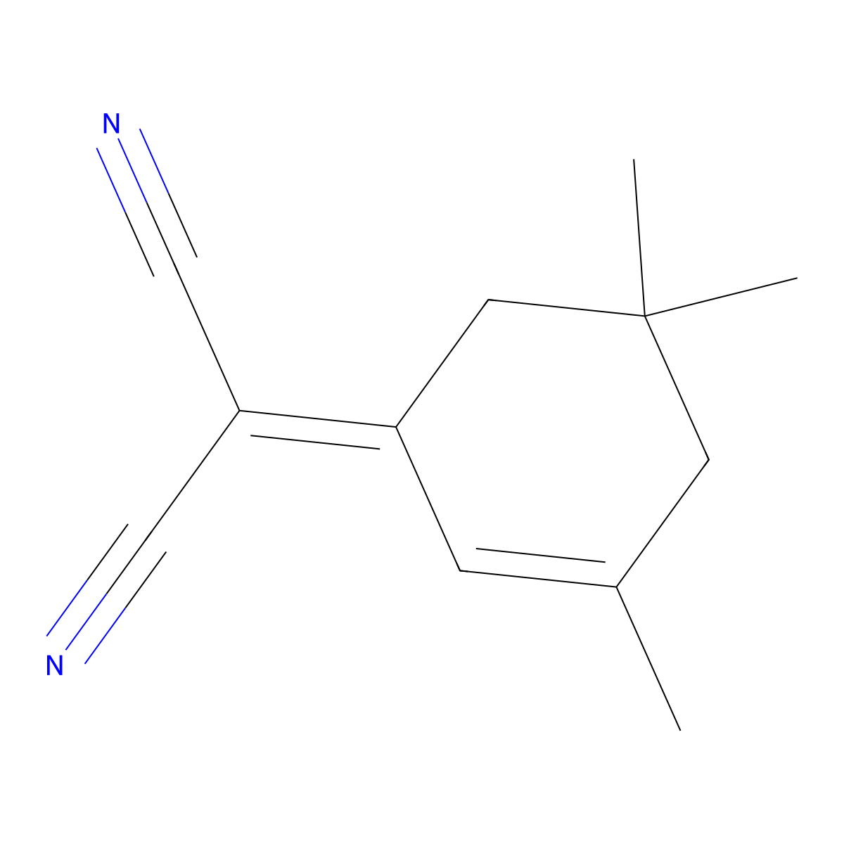 2-(3,5,5-Trimethylcyclohex-2-en-1-ylidene)propanedinitrile molecular structure, CAS 23051-44-7