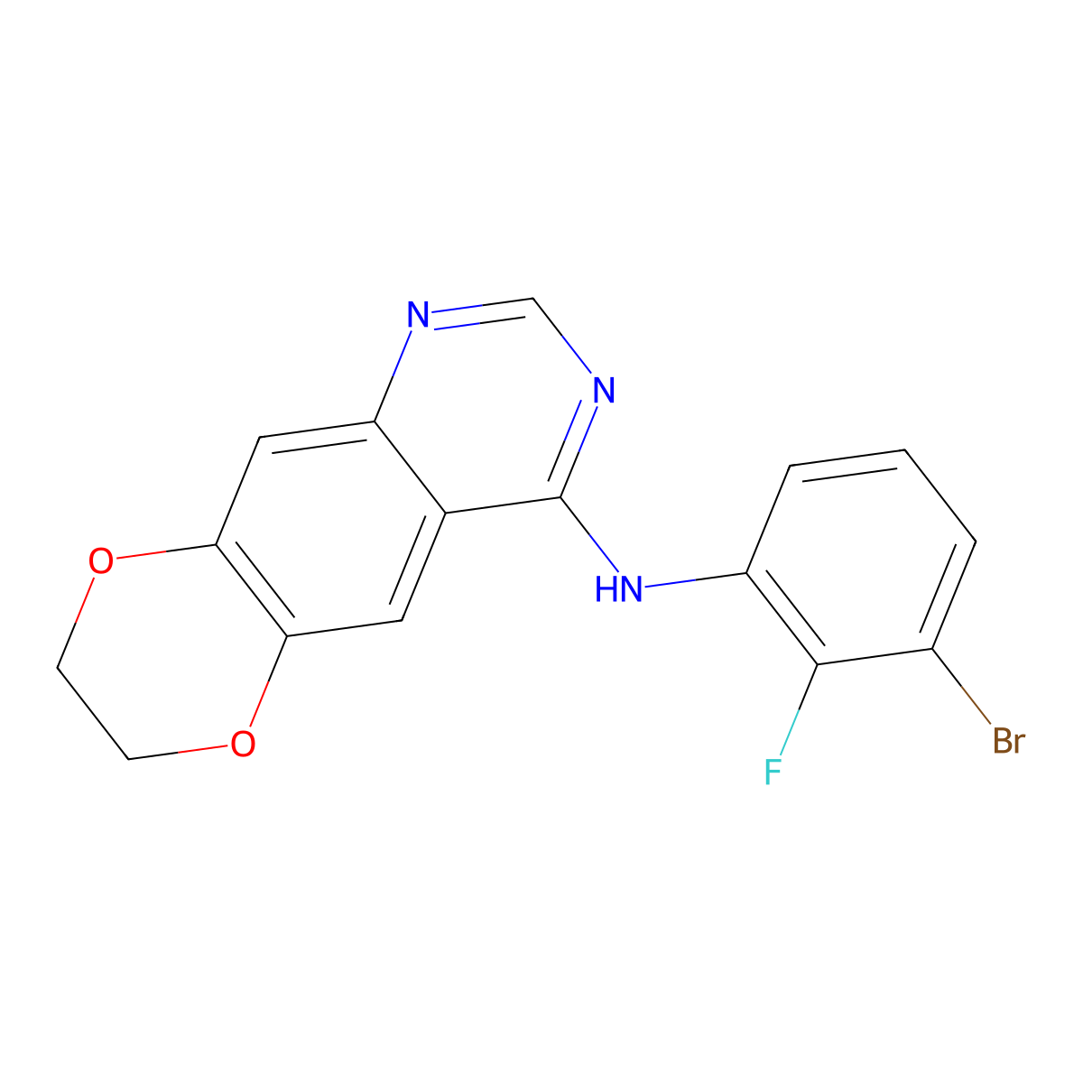 N-(3-Bromo-2-fluorophenyl)-7,8-dihydro-[1,4]dioxino[2,3-g]quinazolin-4-amine molecular structure, CAS 2305154-31-6