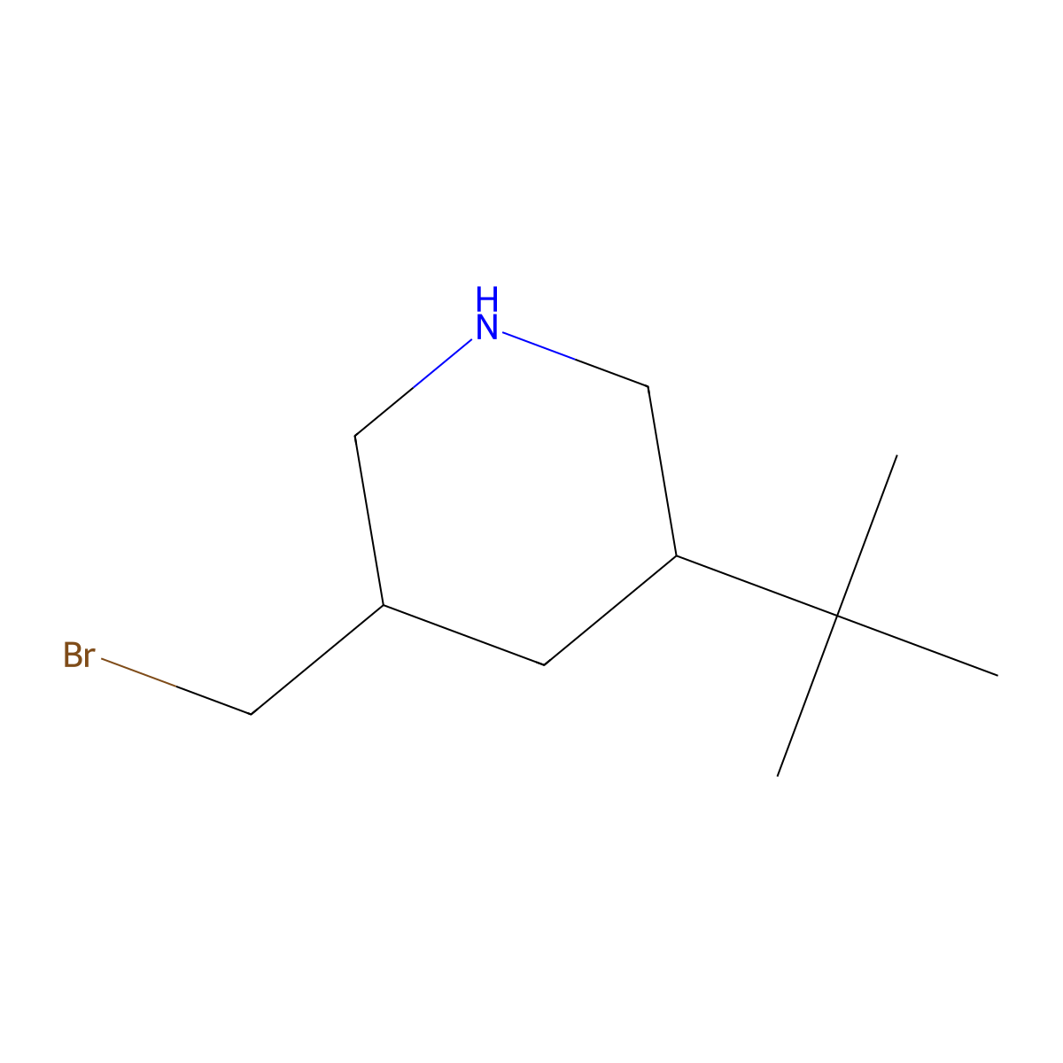 rac-(3R,5R)-3-(bromomethyl)-5-tert-butylpiperidine molecular structure, CAS 2305185-27-5