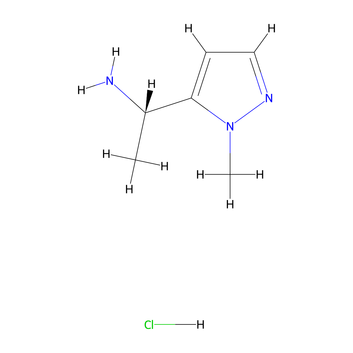 (1S)-1-(1-methyl-1H-pyrazol-5-yl)ethan-1-amine hydrochloride molecular structure, CAS 2305202-77-9