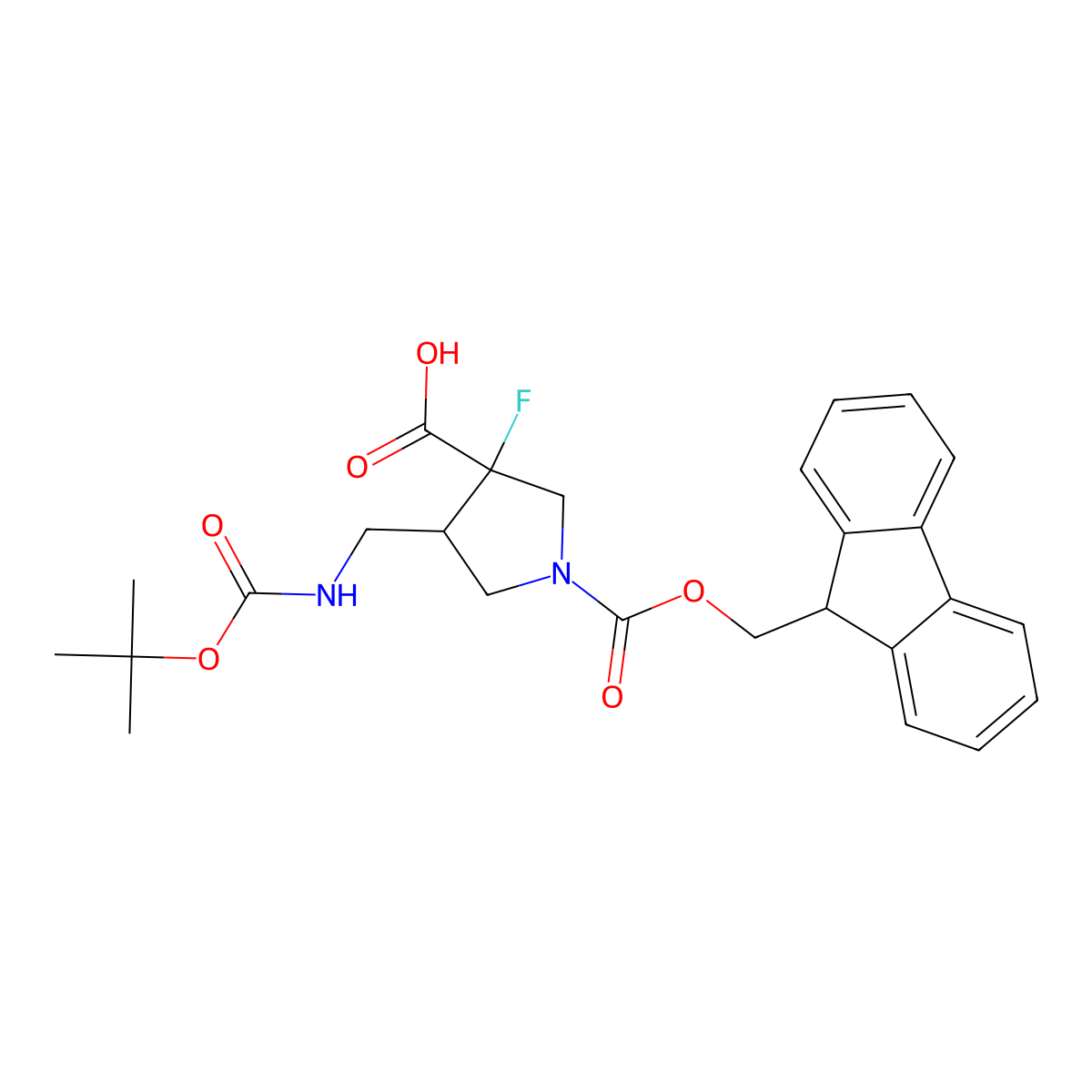 rac-(3R,4S)-4-({[(tert-butoxy)carbonyl]amino}methyl)-1-{[(9H-fluoren-9-yl)methoxy]carbonyl}-3-fluoropyrrolidine-3-carboxylicacid molecular structure, CAS 2305202-85-9