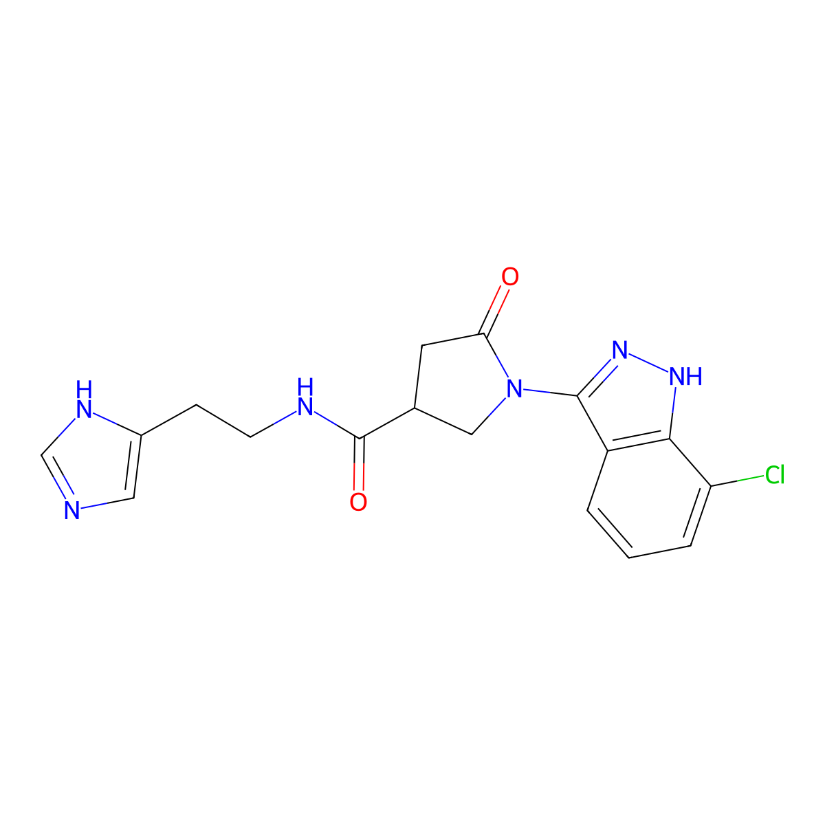 1-(7-chloro-1H-indazol-3-yl)-N-(2-(1H-imidazol-5-yl)ethyl)-5-oxopyrrolidine-3-carboxamide molecular structure, CAS 2305204-24-2