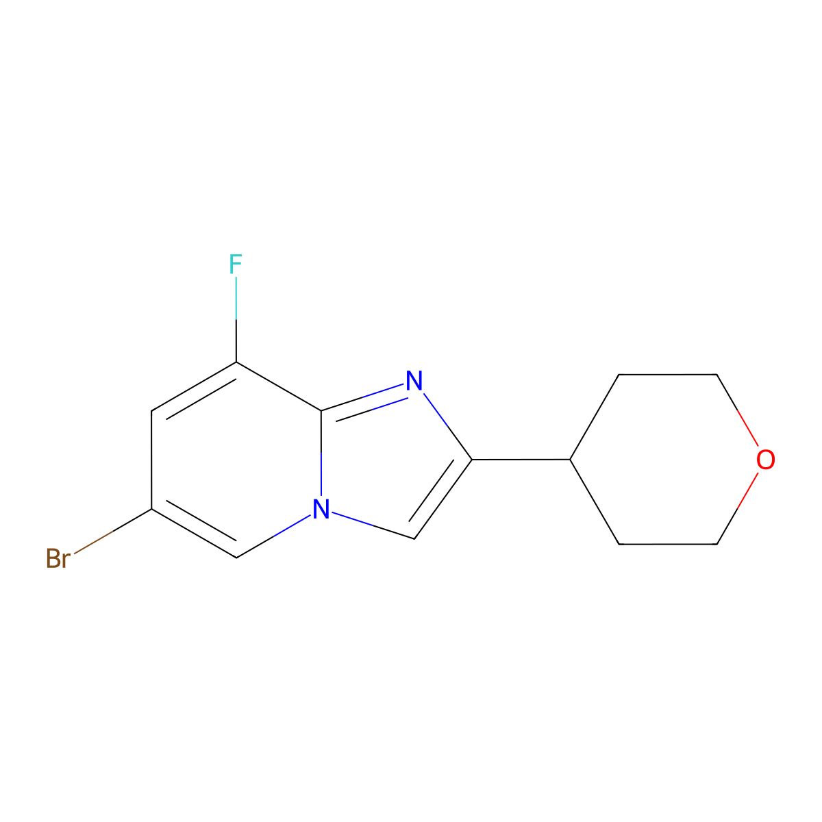 6-Bromo-8-fluoro-2-(oxan-4-yl)imidazo[1,2-a]pyridine molecular structure, CAS 2305251-66-3