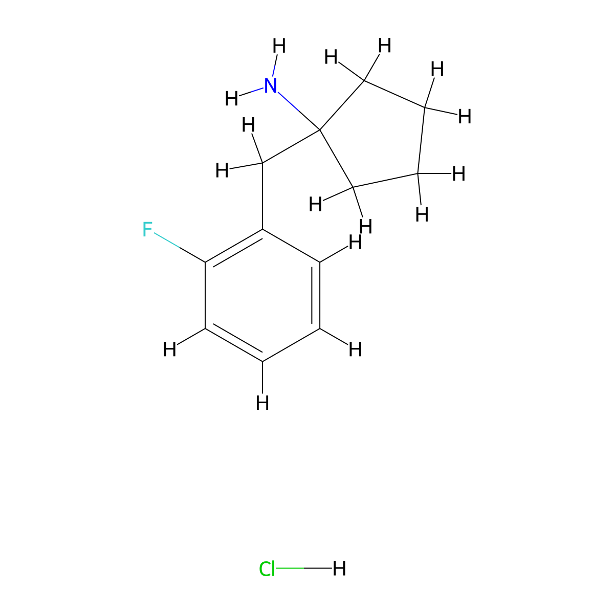 1-((2-Fluorophenyl)methyl)cyclopentan-1-amine hydrochloride molecular structure, CAS 2305251-71-0