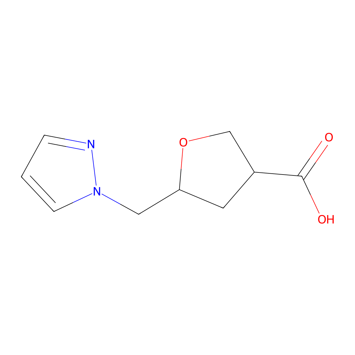5-[(1H-pyrazol-1-yl)methyl]oxolane-3-carboxylic acid molecular structure, CAS 2305251-95-8