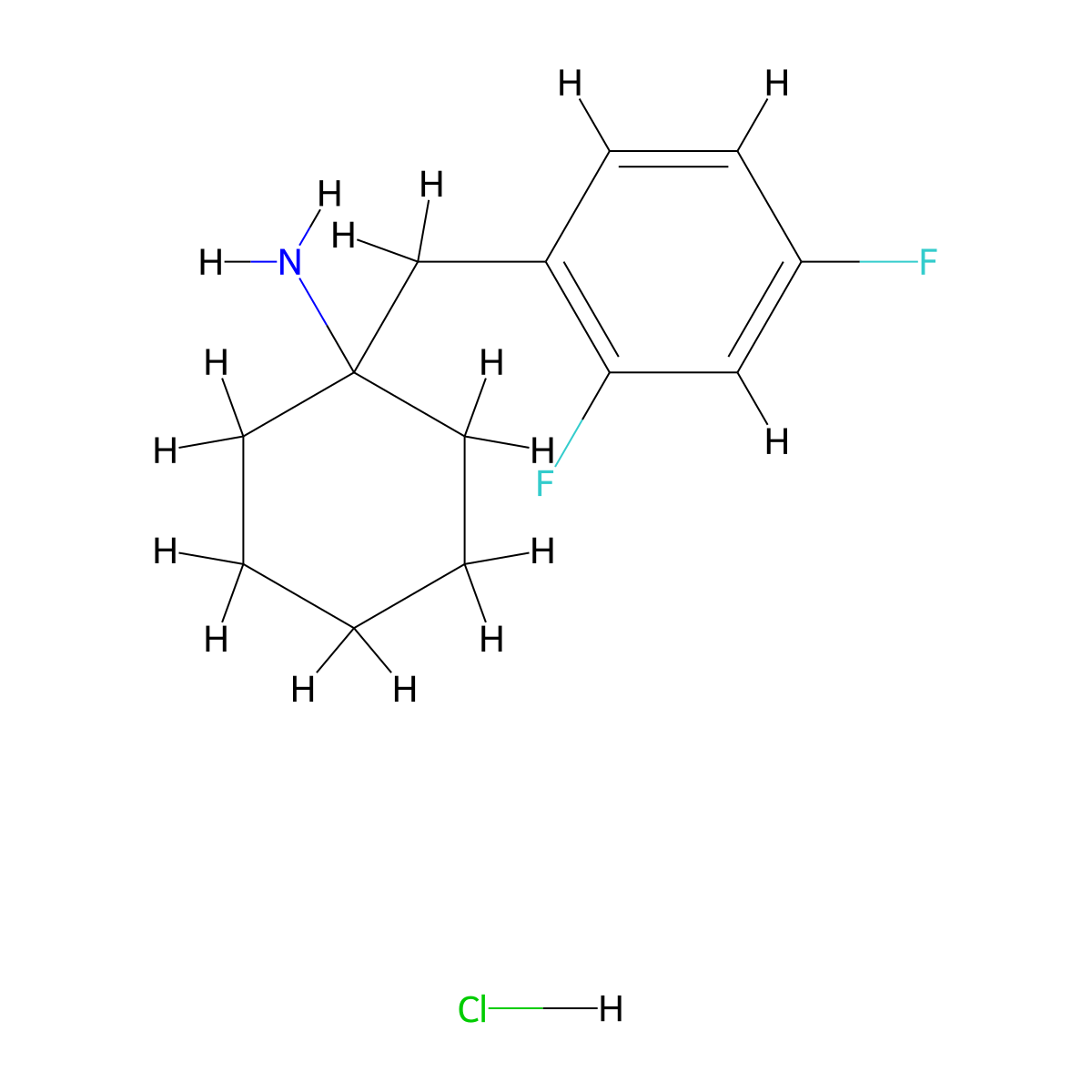 1-[(2,4-Difluorophenyl)methyl]cyclohexan-1-amine hydrochloride molecular structure, CAS 2305252-32-6