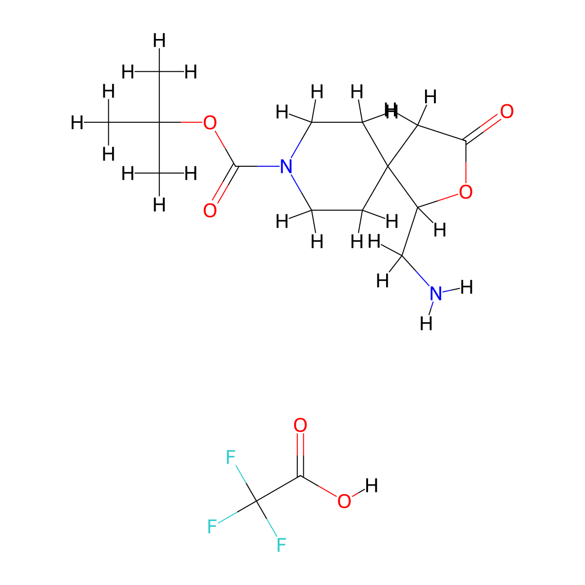 Tert-butyl 1-(aminomethyl)-3-oxo-2-oxa-8-azaspiro(4.5)decane-8-carboxylate; trifluoroacetic acid molecular structure, CAS 2305252-63-3