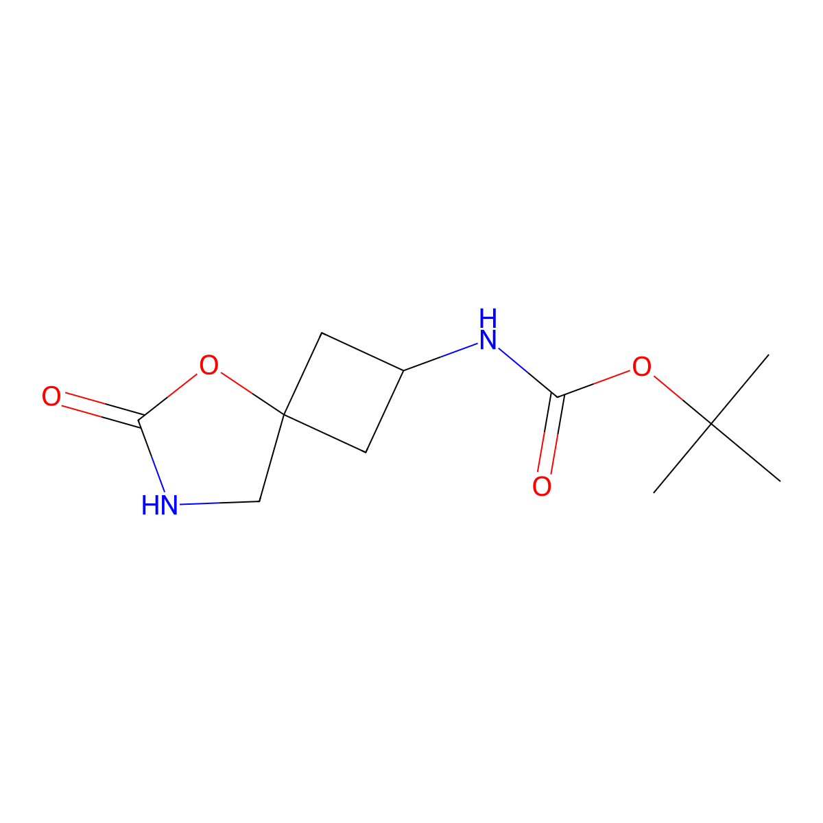tert-butyl N-(6-oxo-5-oxa-7-azaspiro(3.4)octan-2-yl)carbamate molecular structure, CAS 2305253-13-6
