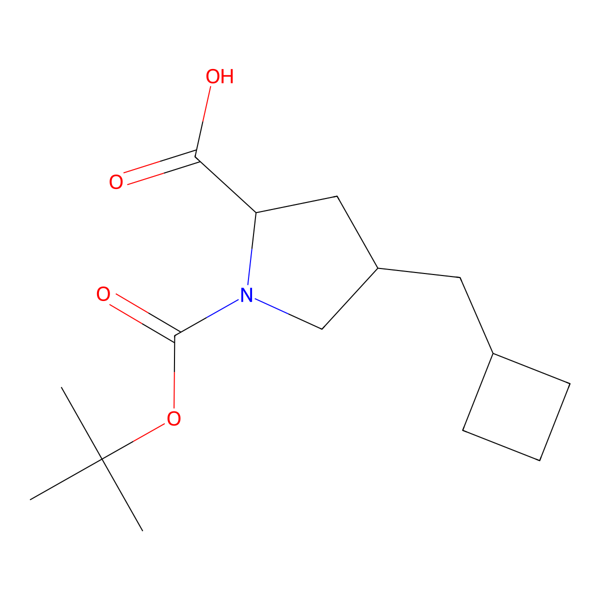 1-[(Tert-butoxy)carbonyl]-4-(cyclobutylmethyl)pyrrolidine-2-carboxylic acid molecular structure, CAS 2305253-43-2
