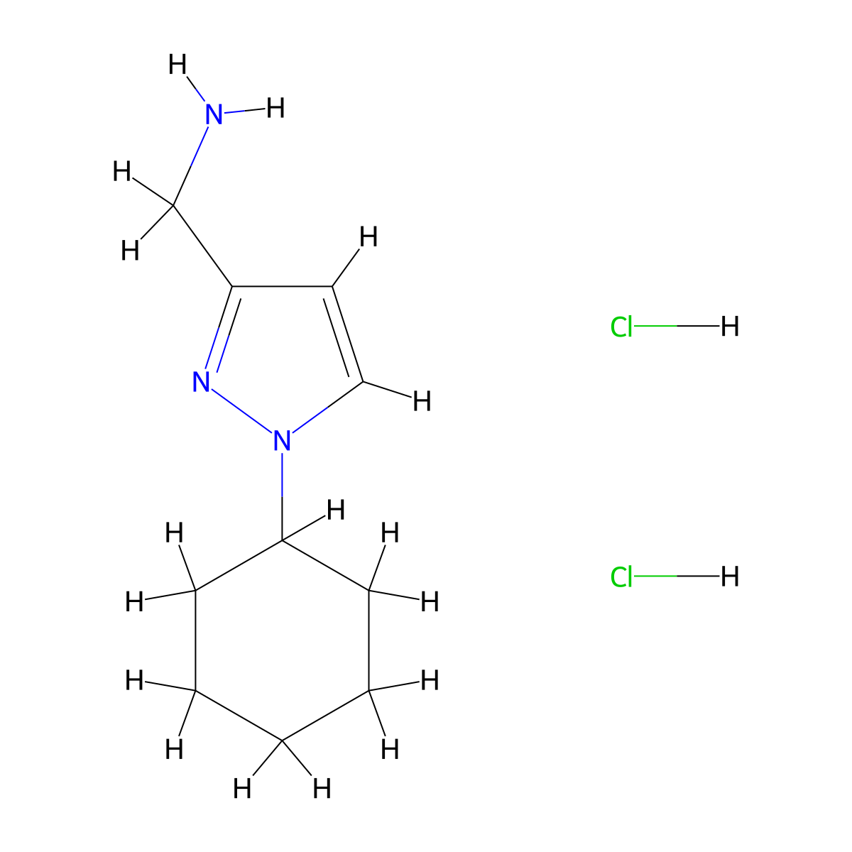 (1-cyclohexyl-1H-pyrazol-3-yl)methanamine dihydrochloride molecular structure, CAS 2305253-50-1