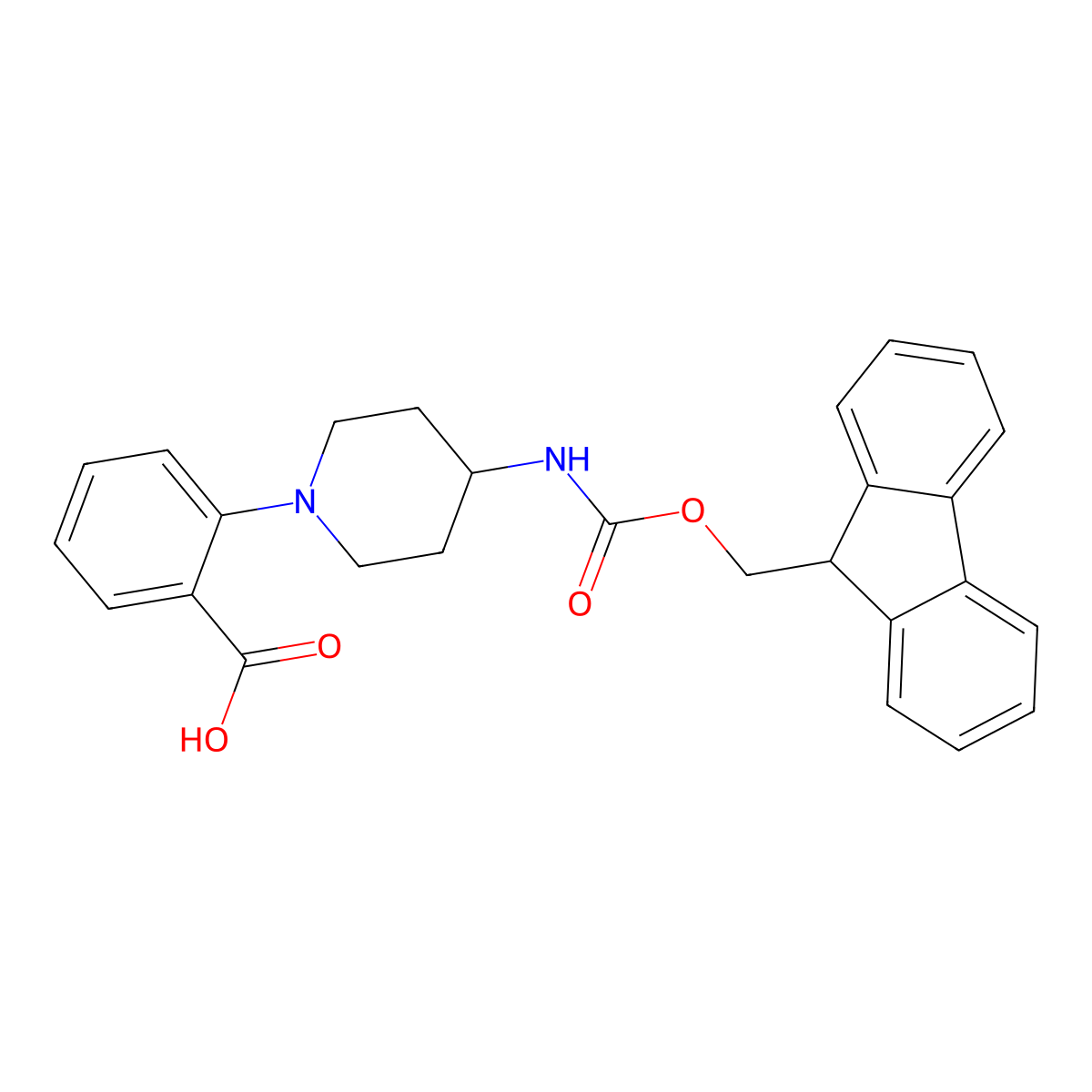 2-(4-((((9H-fluoren-9-yl)methoxy)carbonyl)amino)piperidin-1-yl)benzoic acid molecular structure, CAS 2305253-63-6
