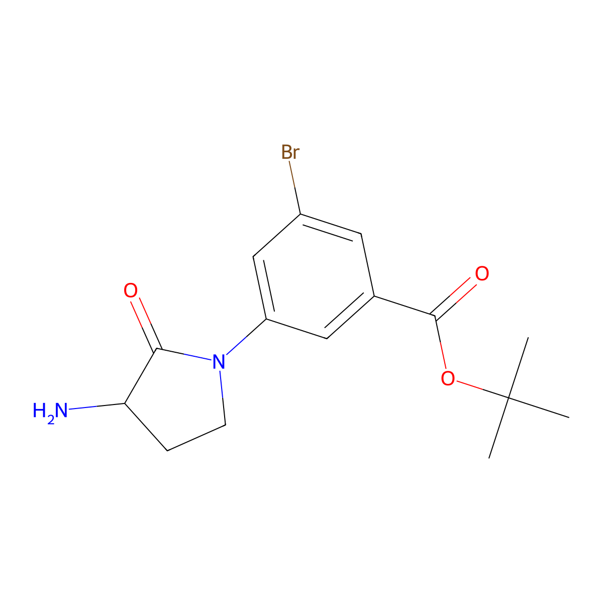 Tert-butyl 3-(3-amino-2-oxopyrrolidin-1-yl)-5-bromobenzoate molecular structure, CAS 2305253-68-1