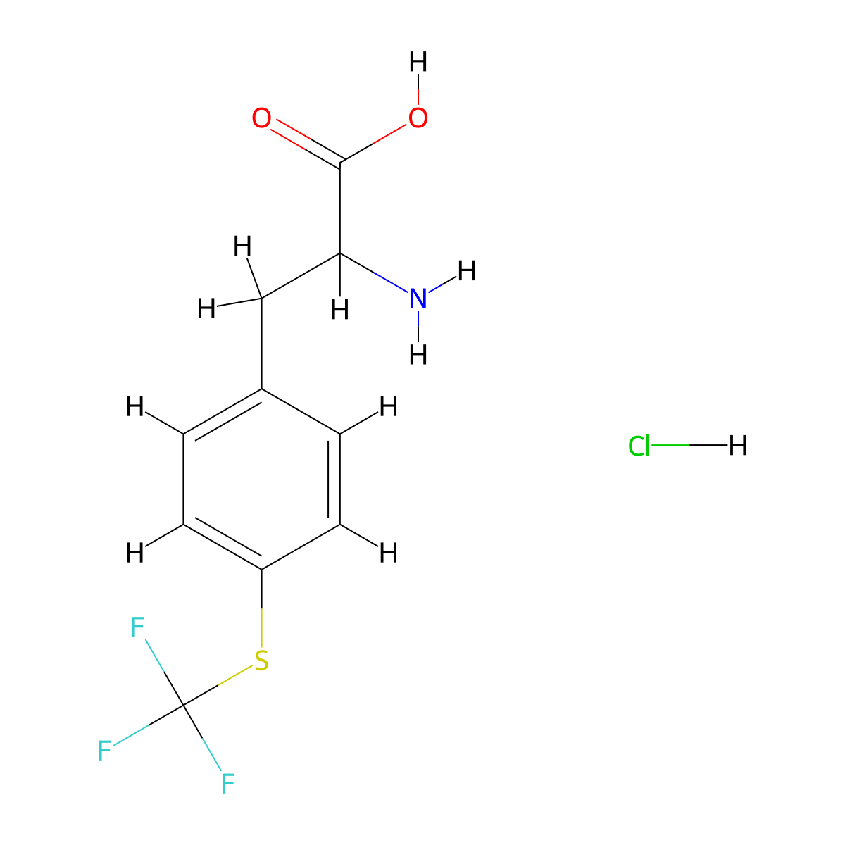 2-Amino-3-(4-((trifluoromethyl)sulfanyl)phenyl)propanoic acid hydrochloride molecular structure, CAS 2305253-94-3