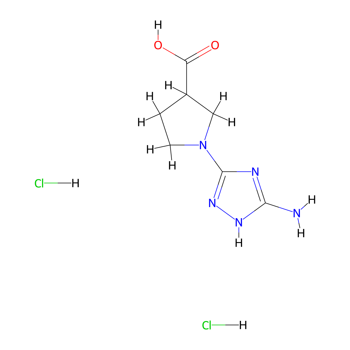 1-(5-amino-1H-1,2,4-triazol-3-yl)pyrrolidine-3-carboxylic acid dihydrochloride molecular structure, CAS 2305253-96-5