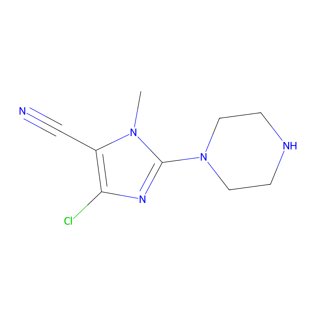 4-chloro-1-methyl-2-(piperazin-1-yl)-1H-imidazole-5-carbonitrile molecular structure, CAS 2305253-97-6