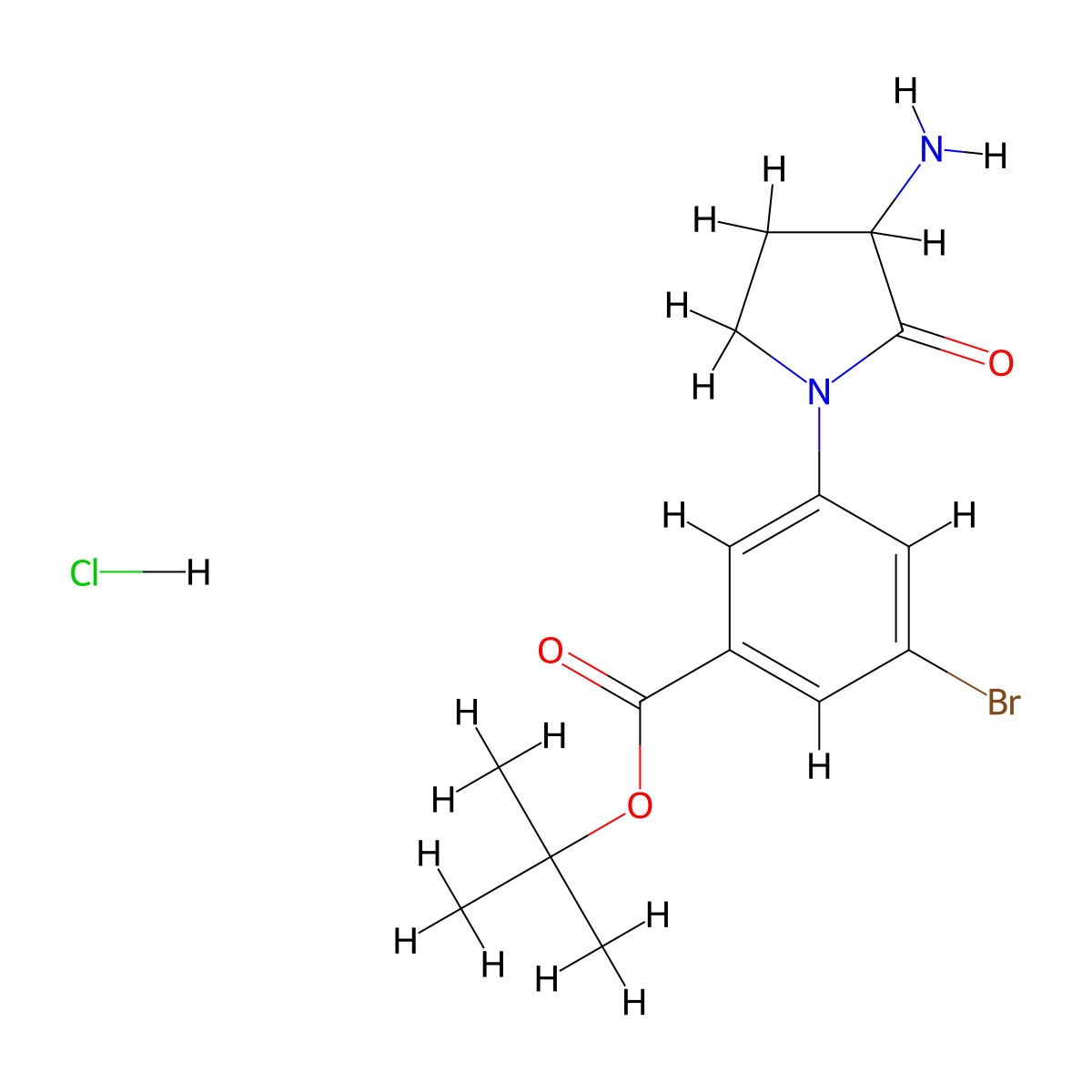 Tert-butyl 3-(3-amino-2-oxopyrrolidin-1-yl)-5-bromobenzoate hydrochloride molecular structure, CAS 2305254-65-1