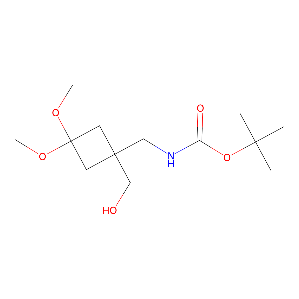 tert-butyl N-{[1-(hydroxymethyl)-3,3-dimethoxycyclobutyl]methyl}carbamate molecular structure, CAS 2305255-01-8