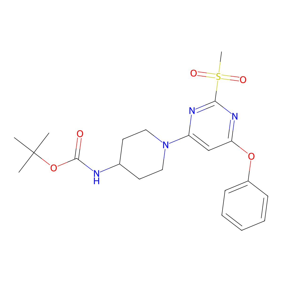 tert-butyl N-[1-(2-methanesulfonyl-6-phenoxypyrimidin-4-yl)piperidin-4-yl]carbamate molecular structure, CAS 2305255-24-5