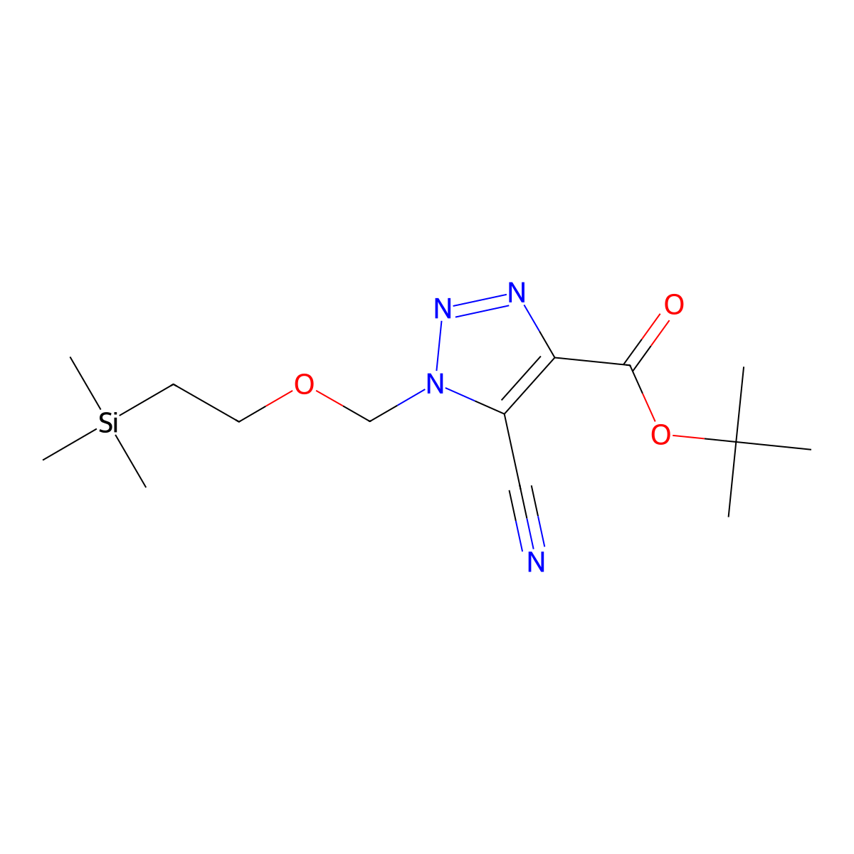 tert-butyl 5-cyano-1-((2-(trimethylsilyl)ethoxy)methyl)-1H-1,2,3-triazole-4-carboxylate molecular structure, CAS 2305255-26-7