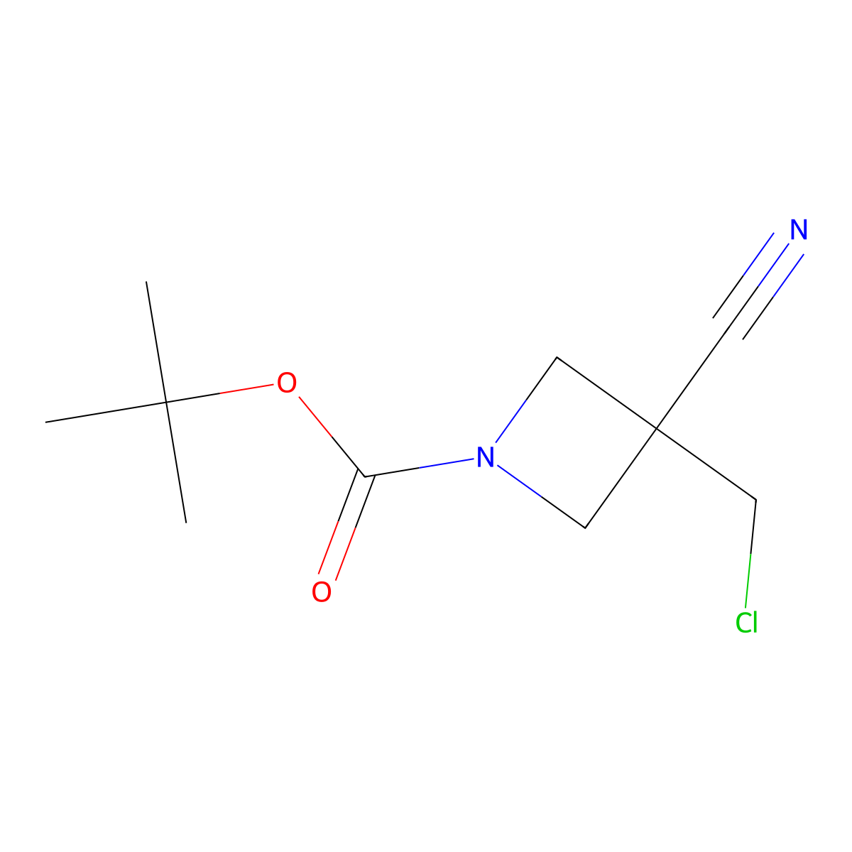 Tert-butyl 3-(chloromethyl)-3-cyanoazetidine-1-carboxylate molecular structure, CAS 2305255-29-0