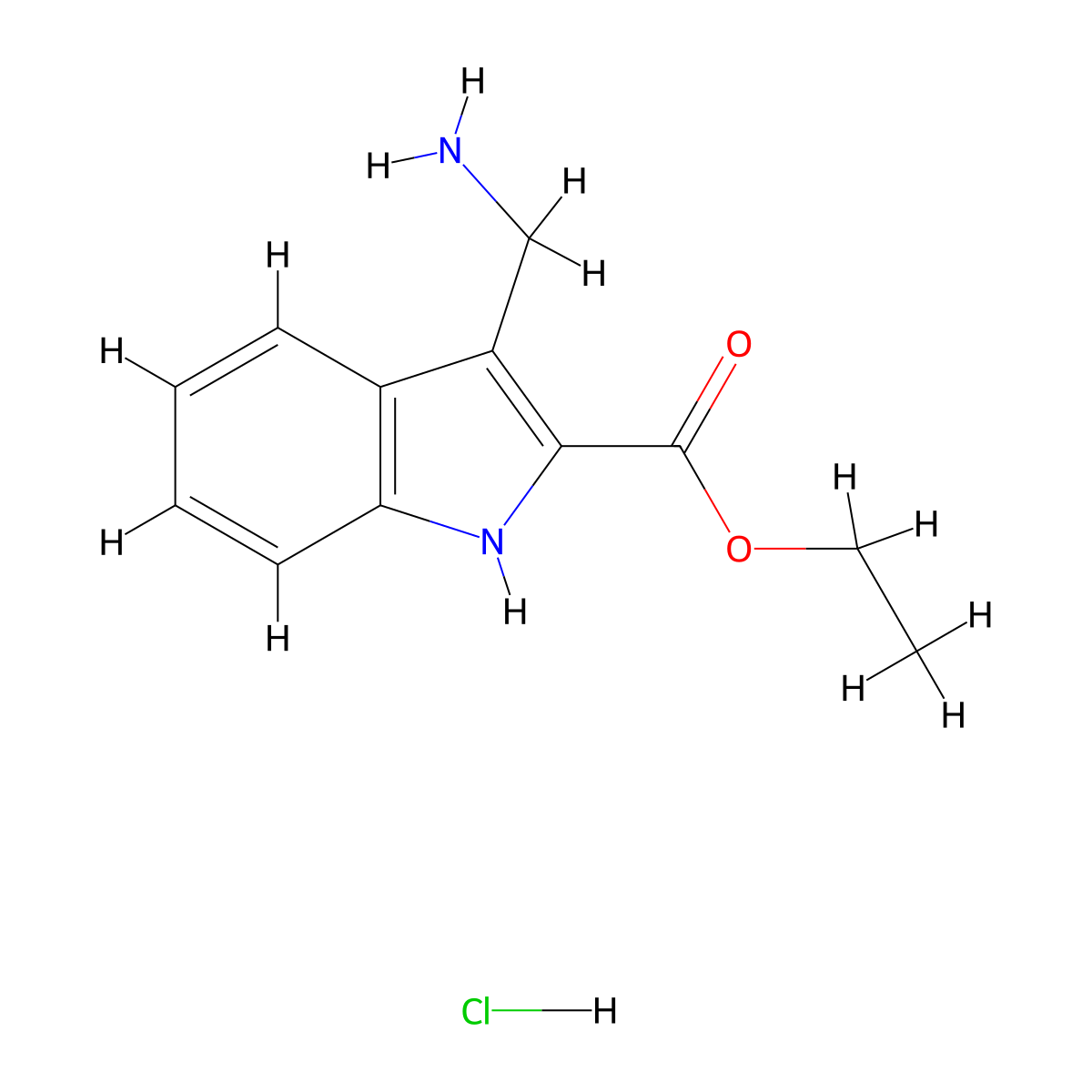 ethyl 3-(aminomethyl)-1H-indole-2-carboxylate hydrochloride molecular structure, CAS 2305255-64-3