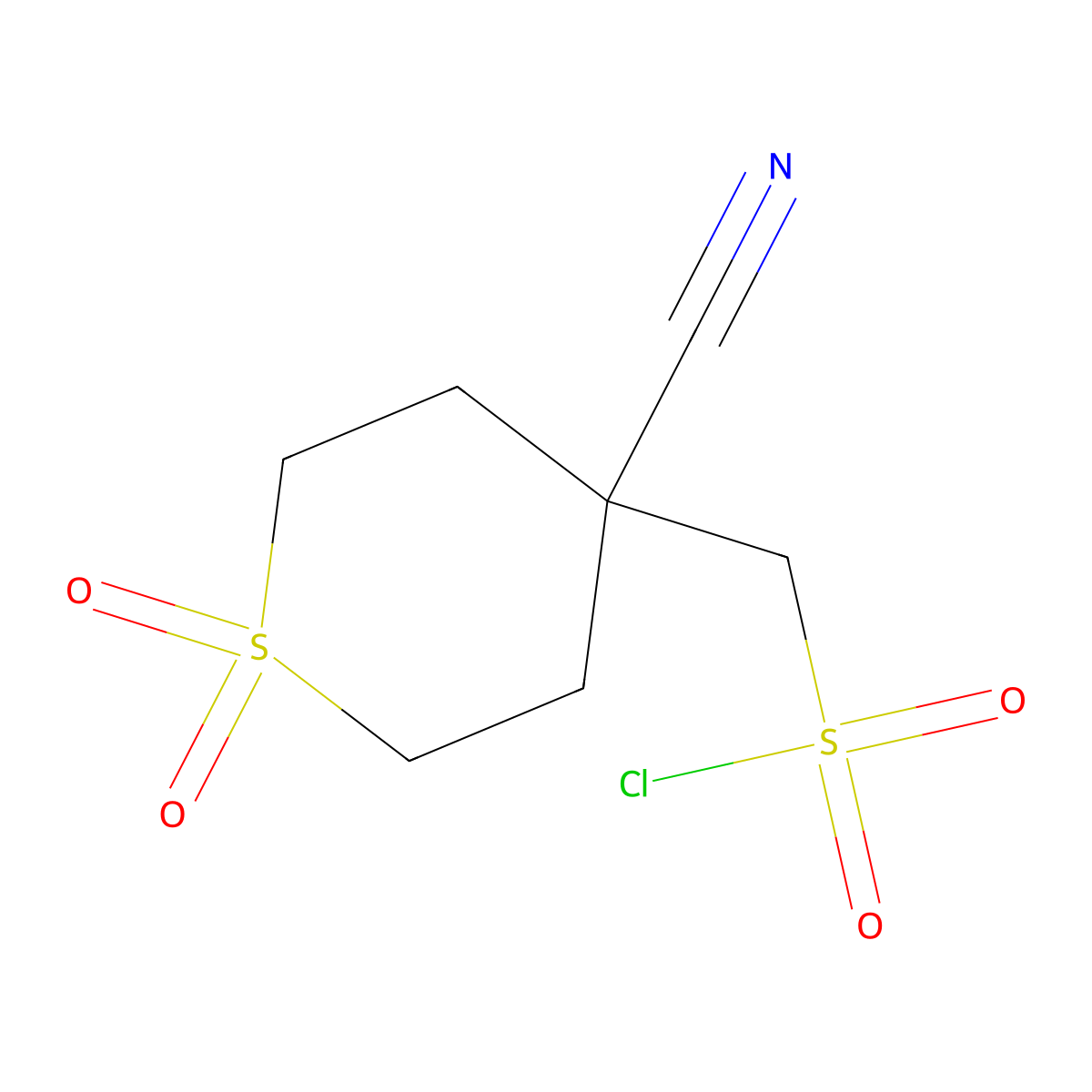 (4-Cyano-1,1-dioxo-1lambda6-thian-4-yl)methanesulfonylchloride molecular structure, CAS 2305256-06-6