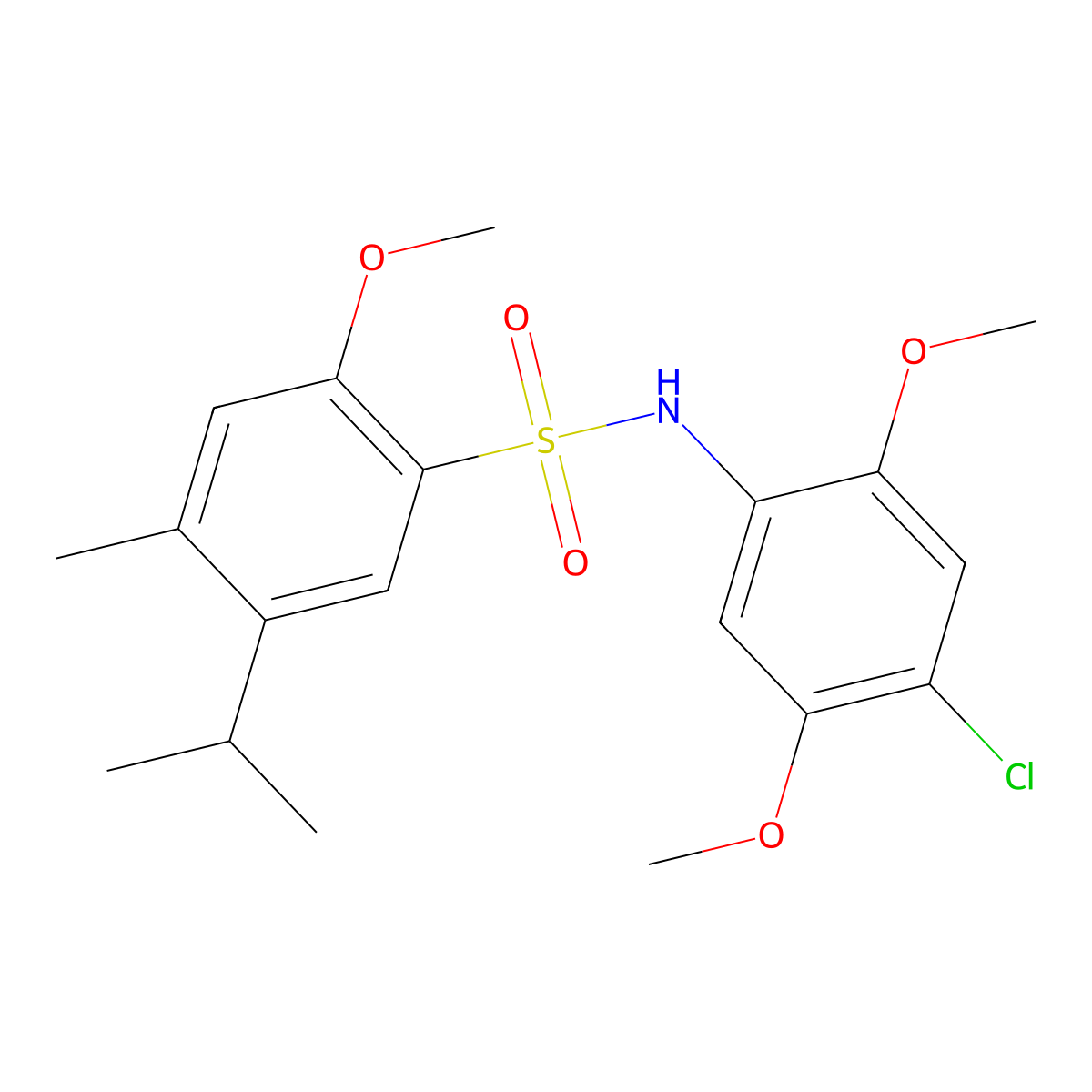 N-(4-chloro-2,5-dimethoxyphenyl)-2-methoxy-4-methyl-5-(propan-2-yl)benzene-1-sulfonamide molecular structure, CAS 2305298-29-5