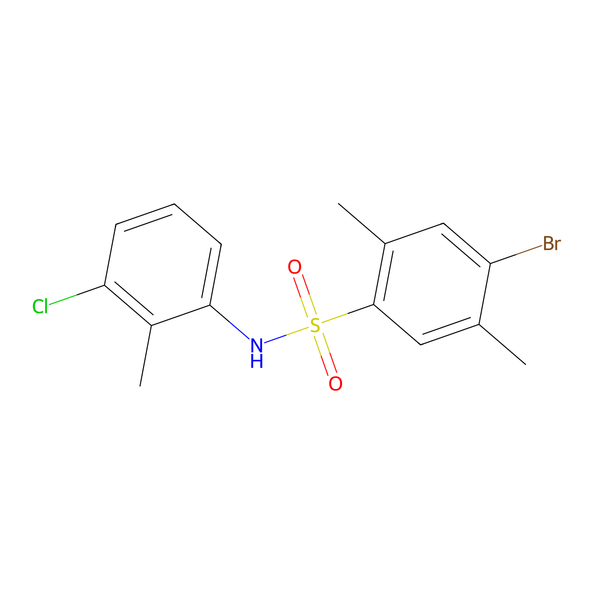 4-bromo-N-(3-chloro-2-methylphenyl)-2,5-dimethylbenzene-1-sulfonamide molecular structure, CAS 2305320-80-1