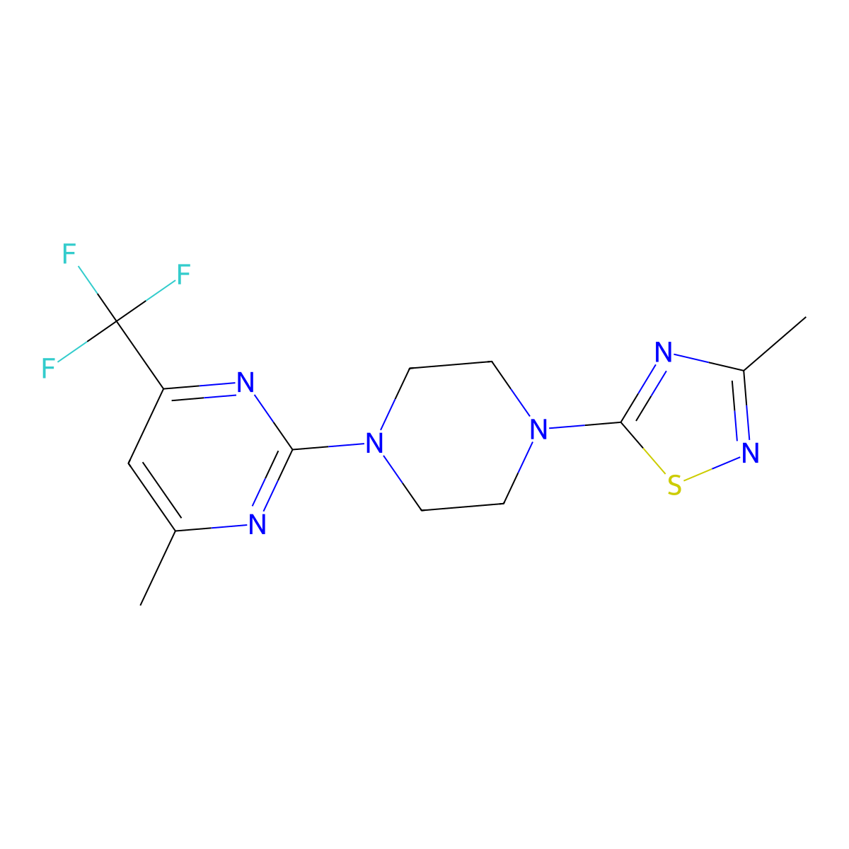 4-Methyl-2-[4-(3-methyl-1,2,4-thiadiazol-5-yl)piperazin-1-yl]-6-(trifluoromethyl)pyrimidine molecular structure, CAS 2305327-19-7
