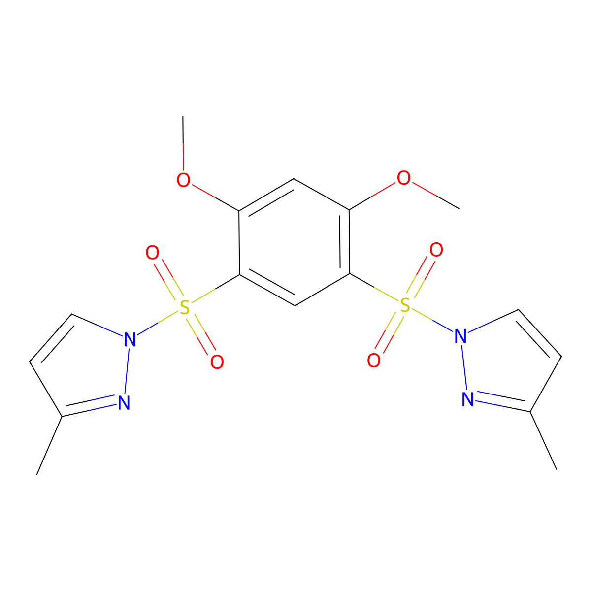 1-{2,4-dimethoxy-5-[(3-methyl-1H-pyrazol-1-yl)sulfonyl]benzenesulfonyl}-3-methyl-1H-pyrazole molecular structure, CAS 2305342-85-0