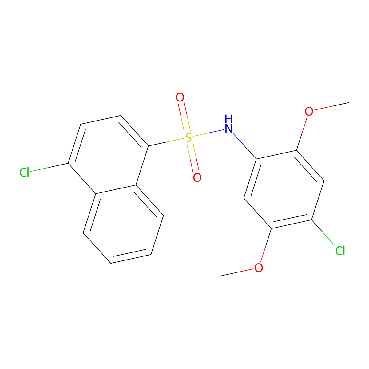 4-chloro-N-(4-chloro-2,5-dimethoxyphenyl)naphthalene-1-sulfonamide molecular structure, CAS 2305383-53-1