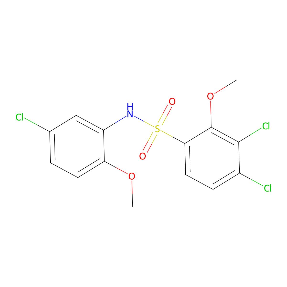 3,4-dichloro-N-(5-chloro-2-methoxyphenyl)-2-methoxybenzene-1-sulfonamide molecular structure, CAS 2305383-57-5