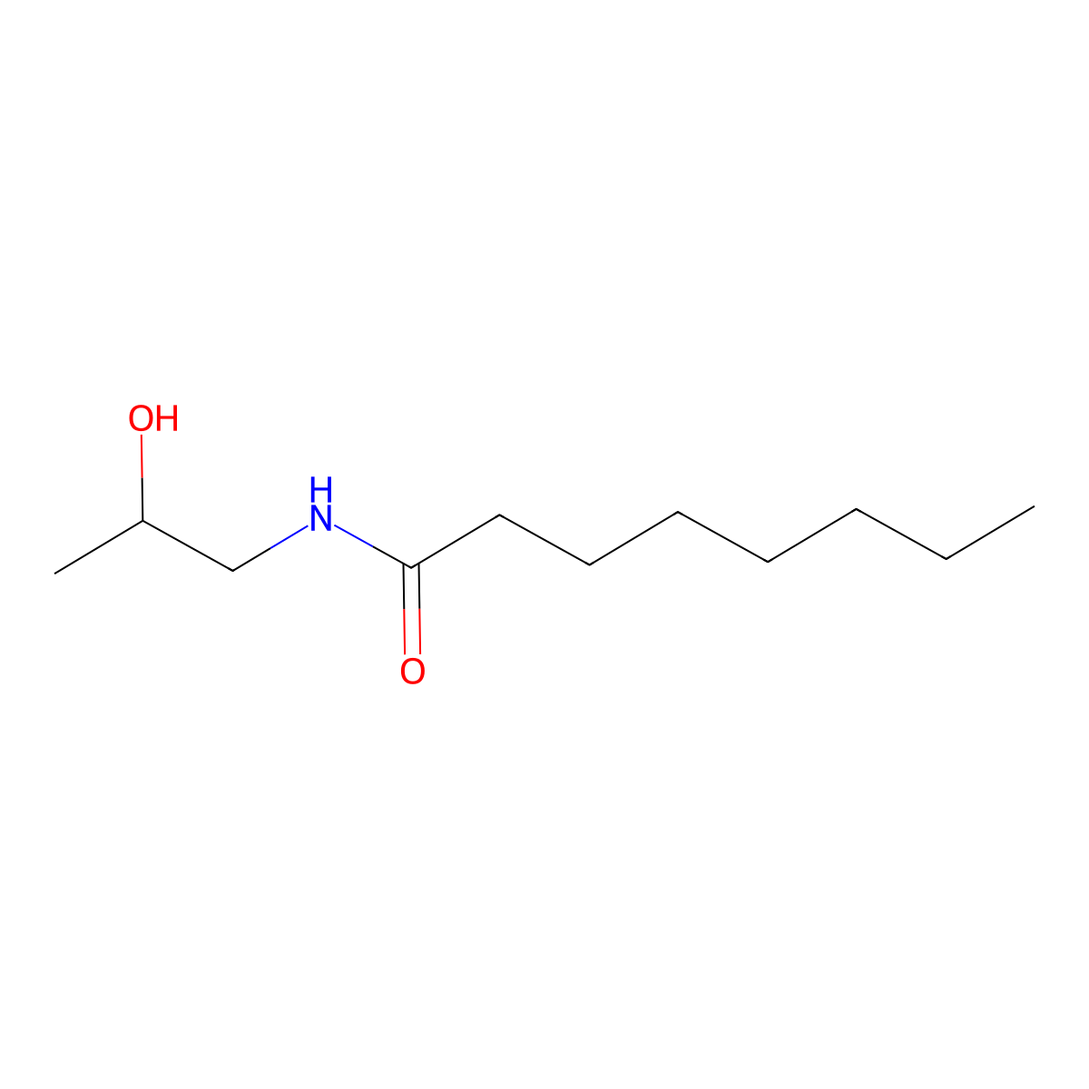 Caprylic monoisopropanolamide molecular structure, CAS 23054-60-6