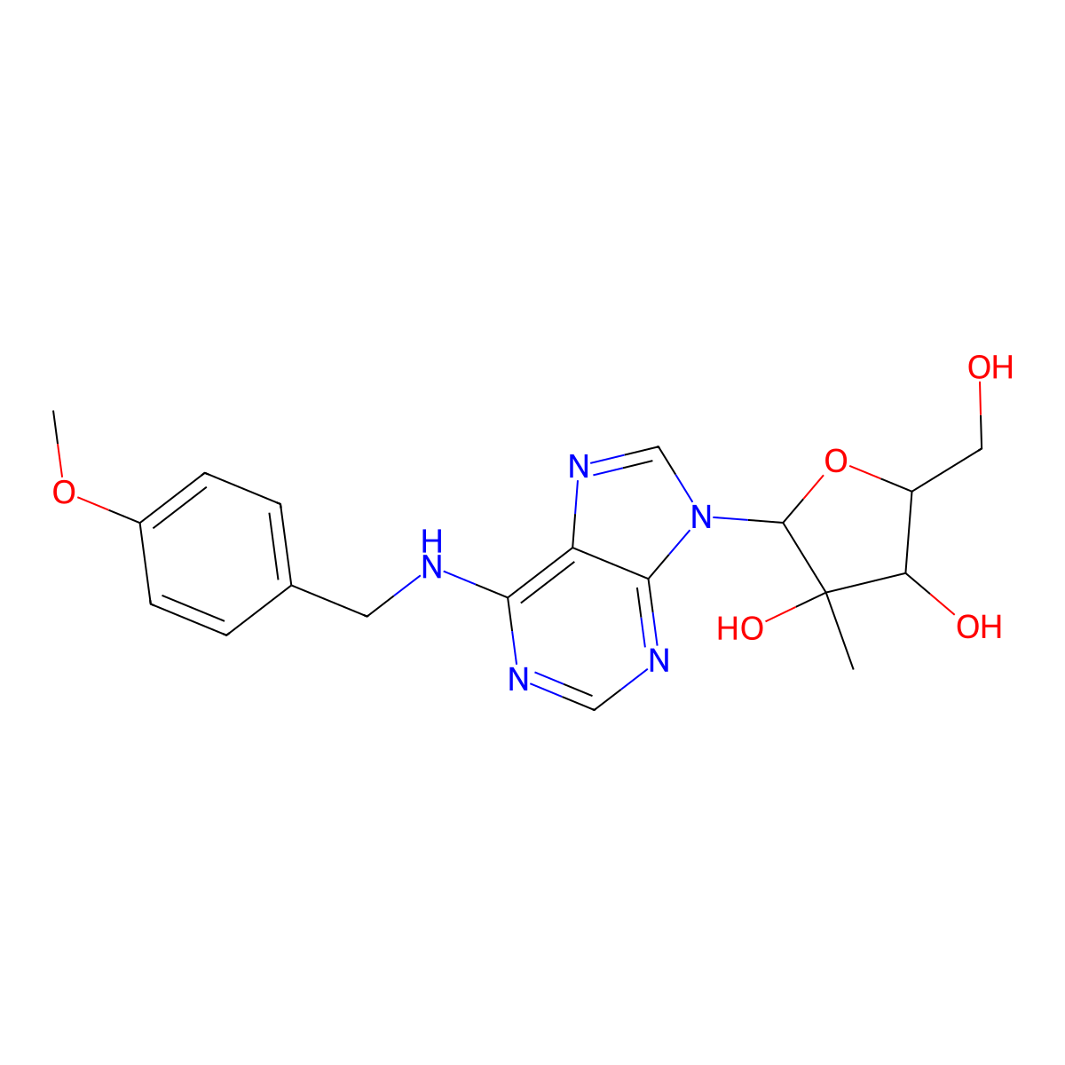 N6-(4-Methoxybenzyl)-2'-C-methyladenosine molecular structure, CAS 2305415-98-7