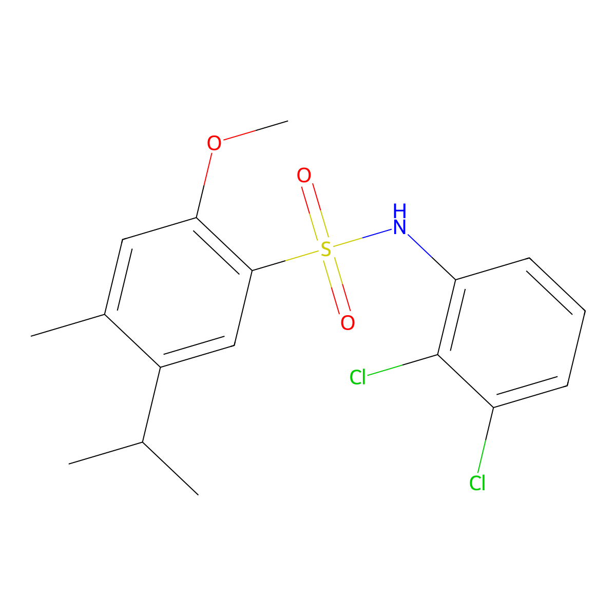 N-(2,3-dichlorophenyl)-2-methoxy-4-methyl-5-(propan-2-yl)benzene-1-sulfonamide molecular structure, CAS 2305423-56-5