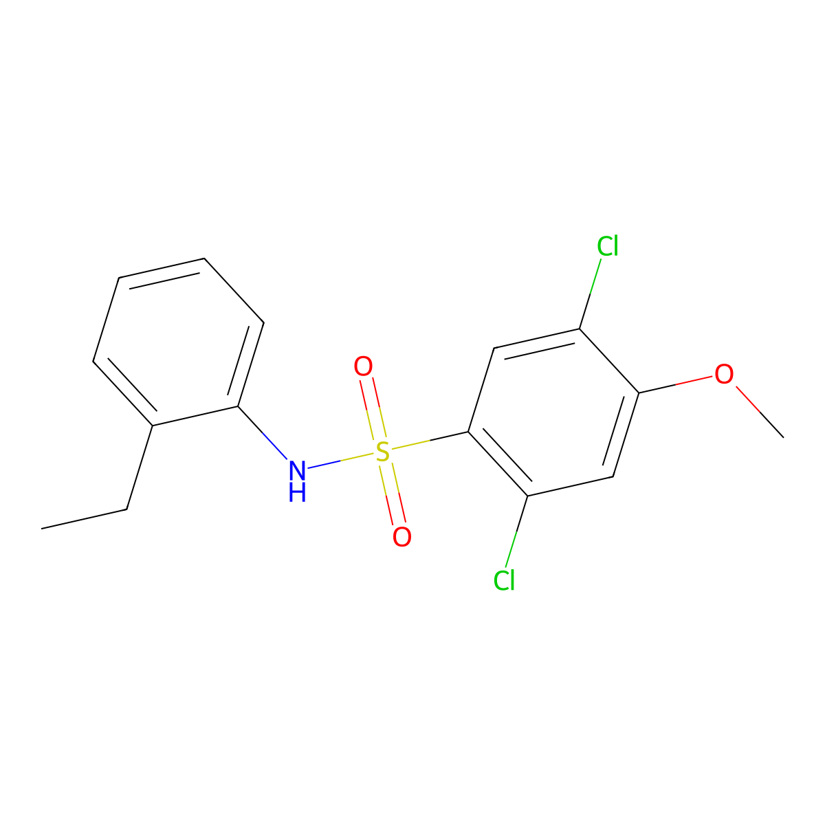 2,5-dichloro-N-(2-ethylphenyl)-4-methoxybenzene-1-sulfonamide molecular structure, CAS 2305427-22-7