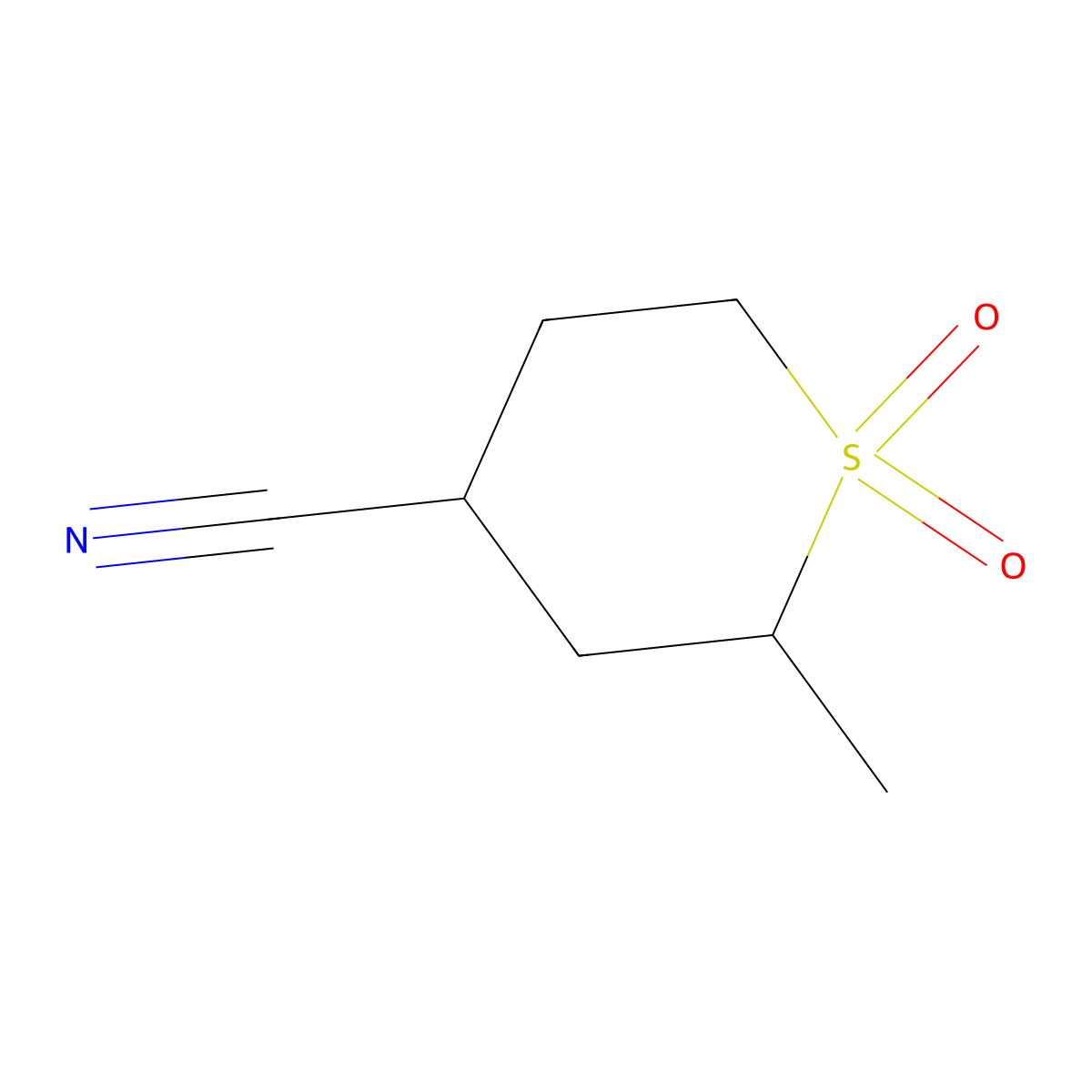 rac-(2R,4S)-2-methyl-1,1-dioxo-1lambda6-thiane-4-carbonitrile molecular structure, CAS 2305448-96-6