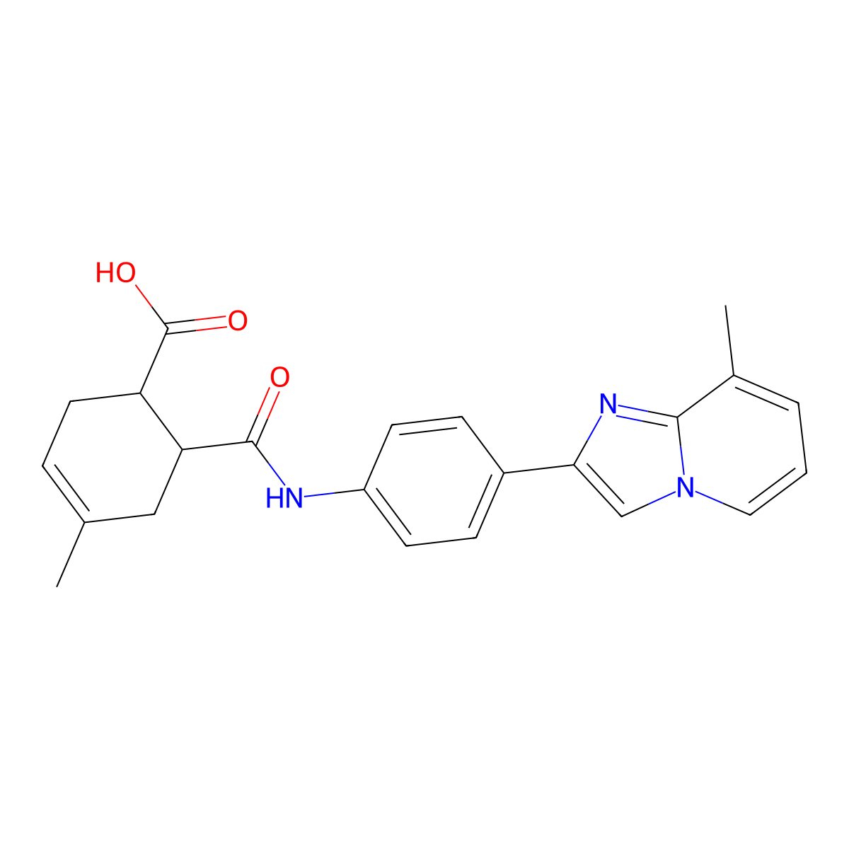 4-Methyl-6-[(4-{8-methylimidazo[1,2-a]pyridin-2-yl}phenyl)carbamoyl]cyclohex-3-ene-1-carboxylic acid molecular structure, CAS 2305449-65-2