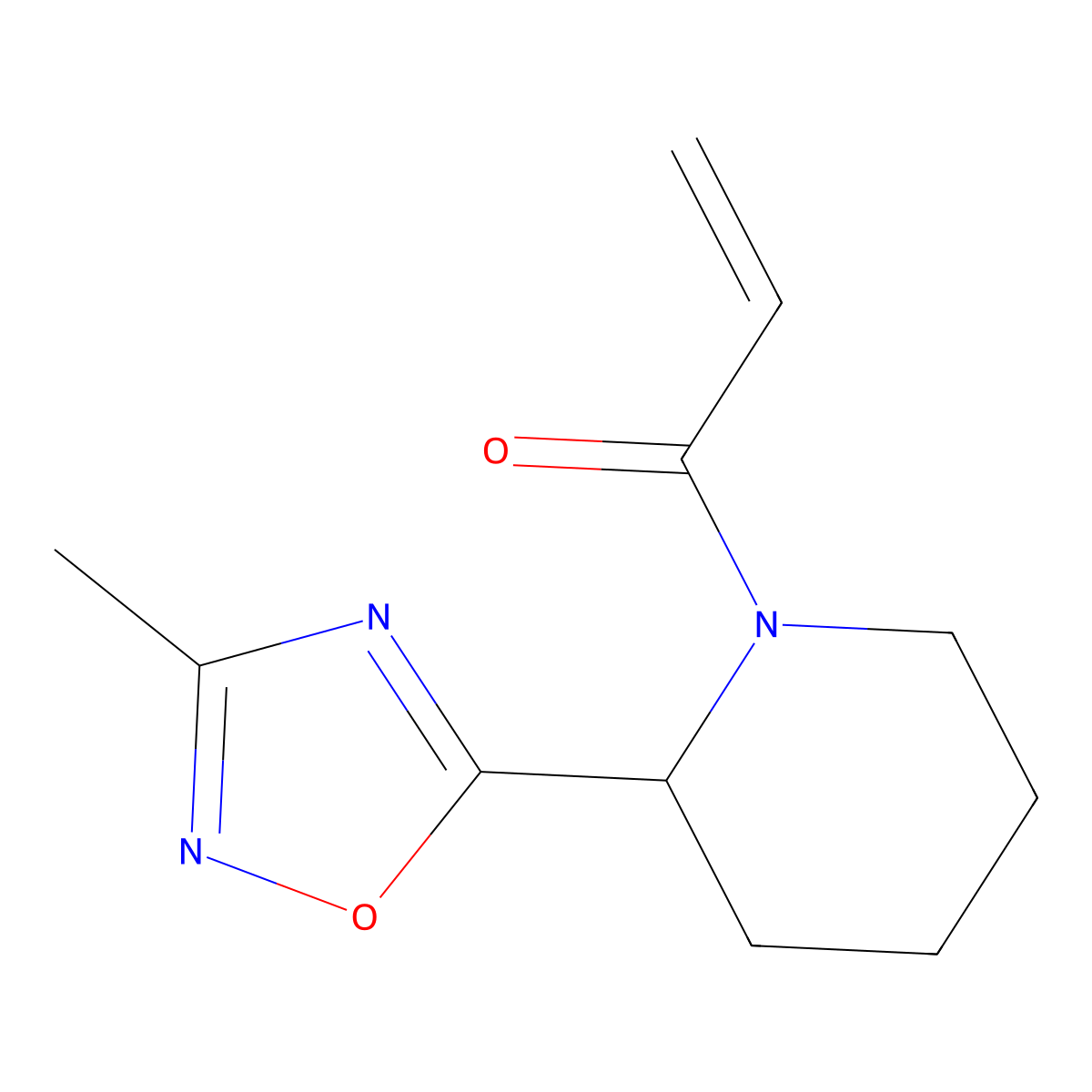 1-[2-(3-Methyl-1,2,4-oxadiazol-5-yl)piperidin-1-yl]prop-2-en-1-one molecular structure, CAS 2305451-97-0