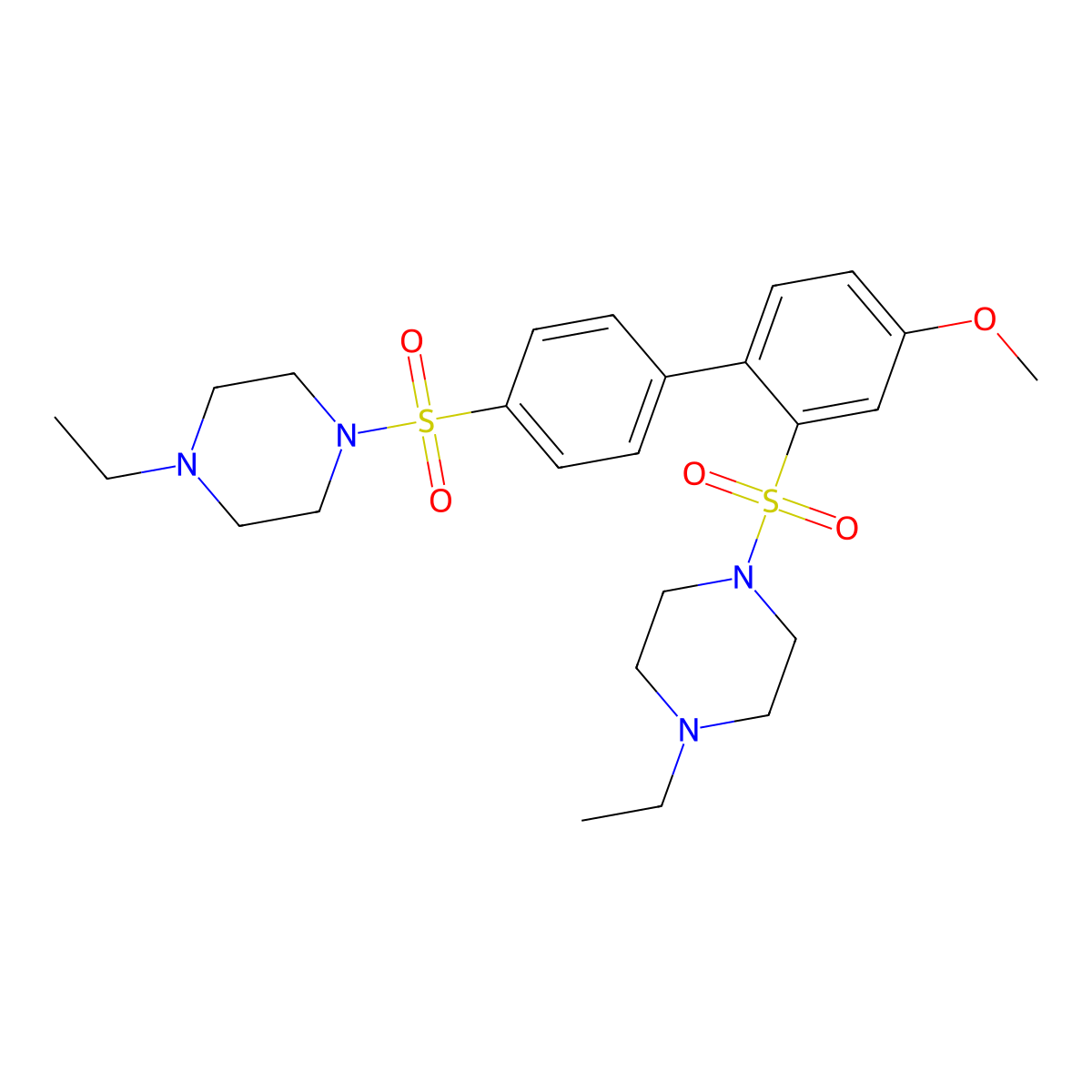 1-Ethyl-4-({4'-[(4-ethylpiperazin-1-yl)sulfonyl]-4-methoxy-[1,1'-biphenyl]-2-yl}sulfonyl)piperazine molecular structure, CAS 2305458-08-4