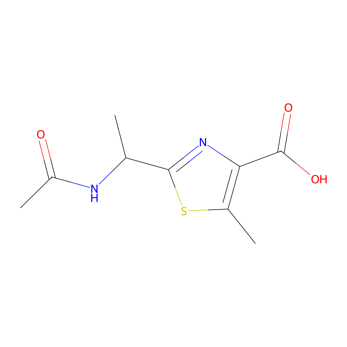 2-(1-Acetamidoethyl)-5-methyl-1,3-thiazole-4-carboxylic acid molecular structure, CAS 2305468-63-5