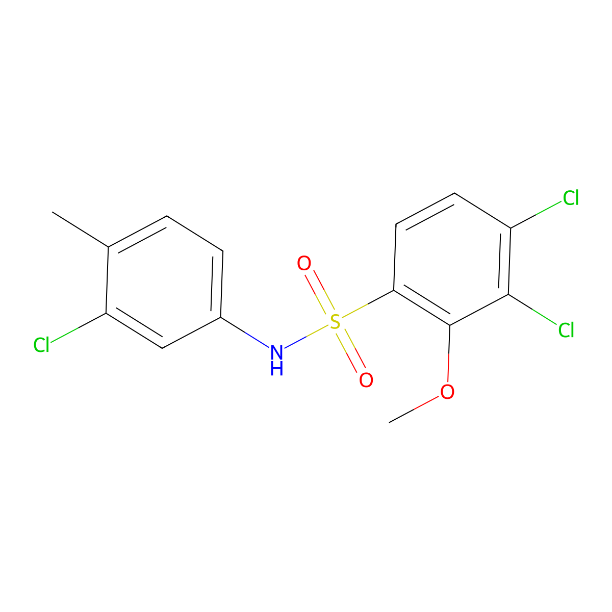 3,4-dichloro-N-(3-chloro-4-methylphenyl)-2-methoxybenzene-1-sulfonamide molecular structure, CAS 2305476-54-2