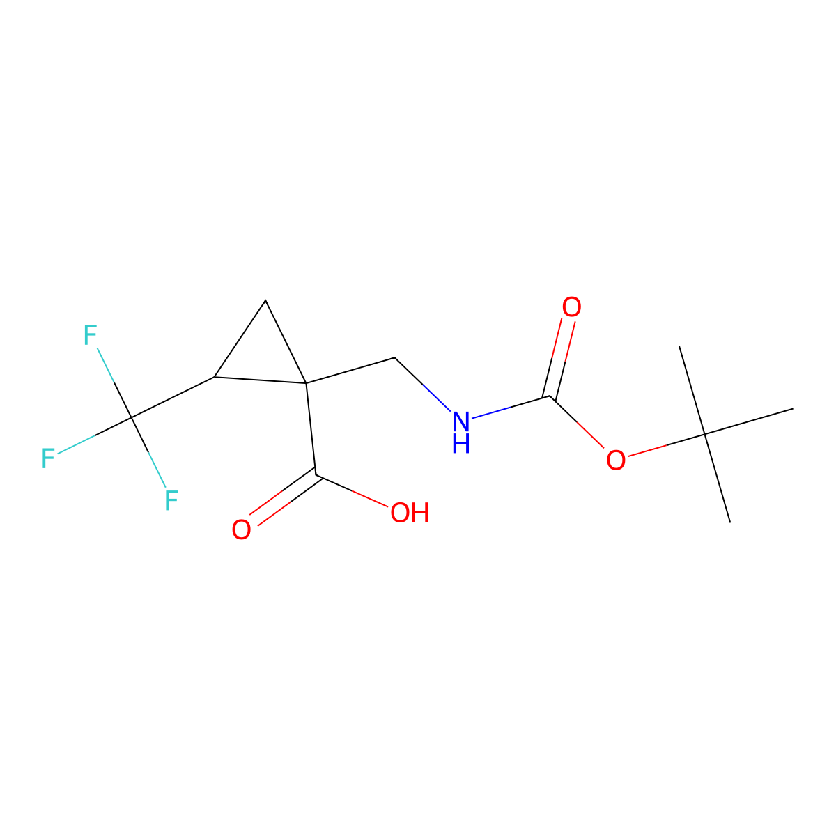 rac-(1R,2R)-1-({[(tert-butoxy)carbonyl]amino}methyl)-2-(trifluoromethyl)cyclopropane-1-carboxylicacid,trans molecular structure, CAS 2305482-50-0